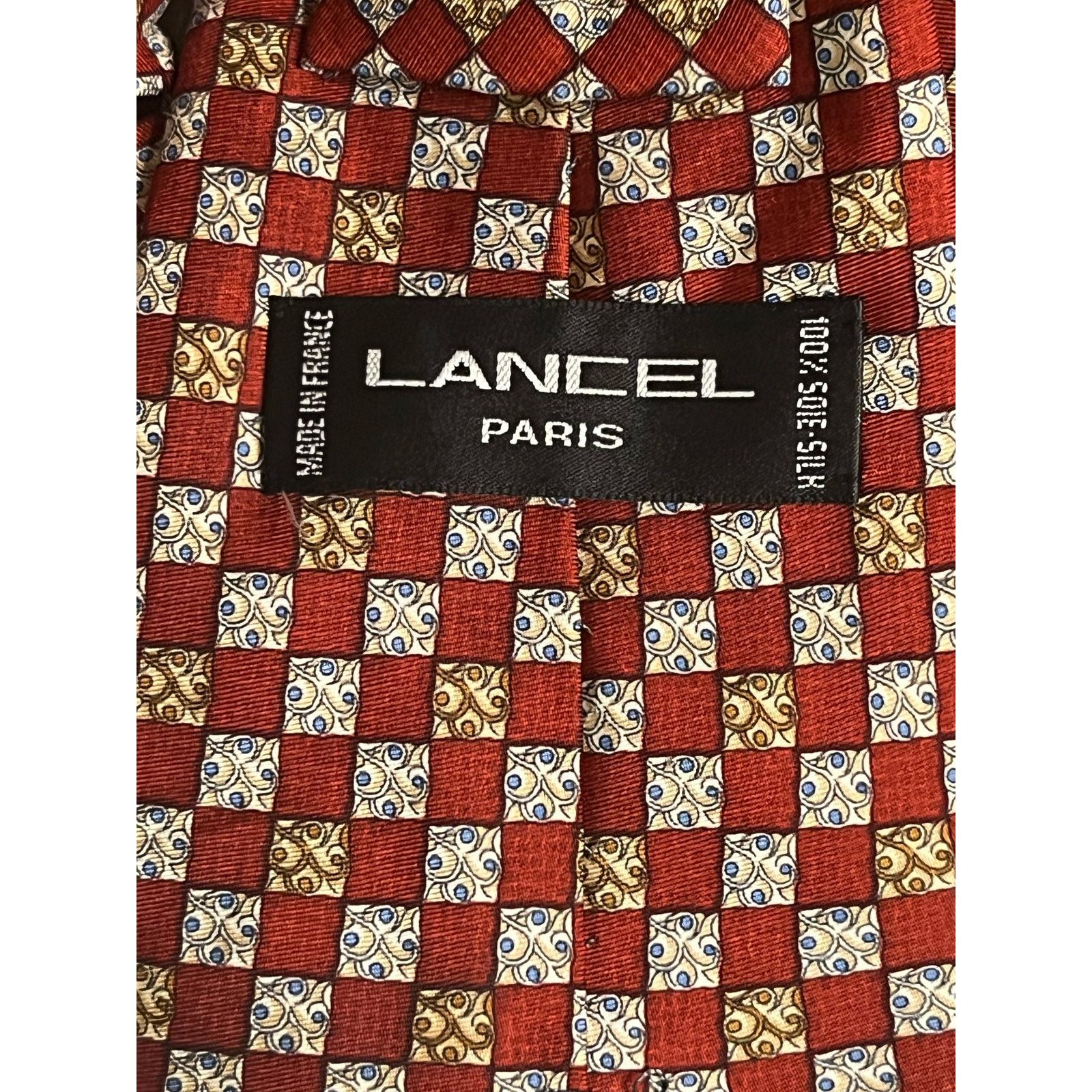 Lancel Lancel Paris Red Silk tie square designs Handmade France Size ONE SIZE - 6 Thumbnail