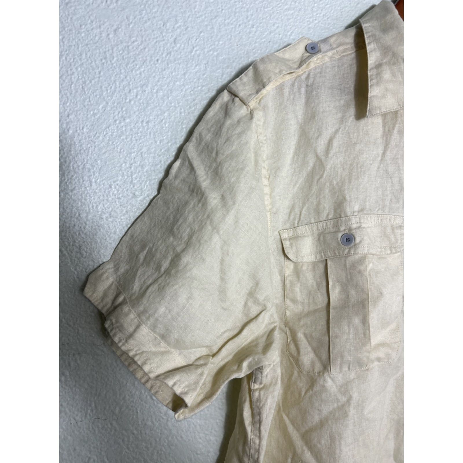 Vintage Field & Stream Shirt Mens L Yellow Linen Button Short Sleeve Pockets Size US L / EU 52-54 / 3 - 2 Thumbnail