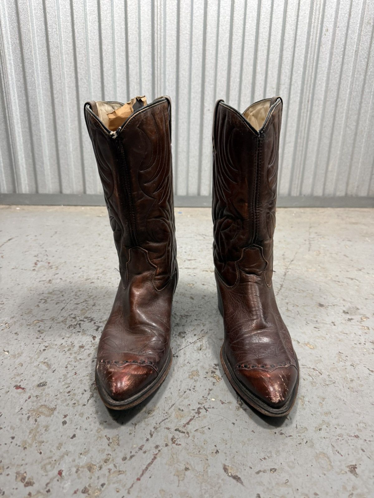 Other 70s Vintage Made in Usa Dark Brown Stock Show Cowboy Boots Size US 9.5 / EU 42-43 - 3 Thumbnail