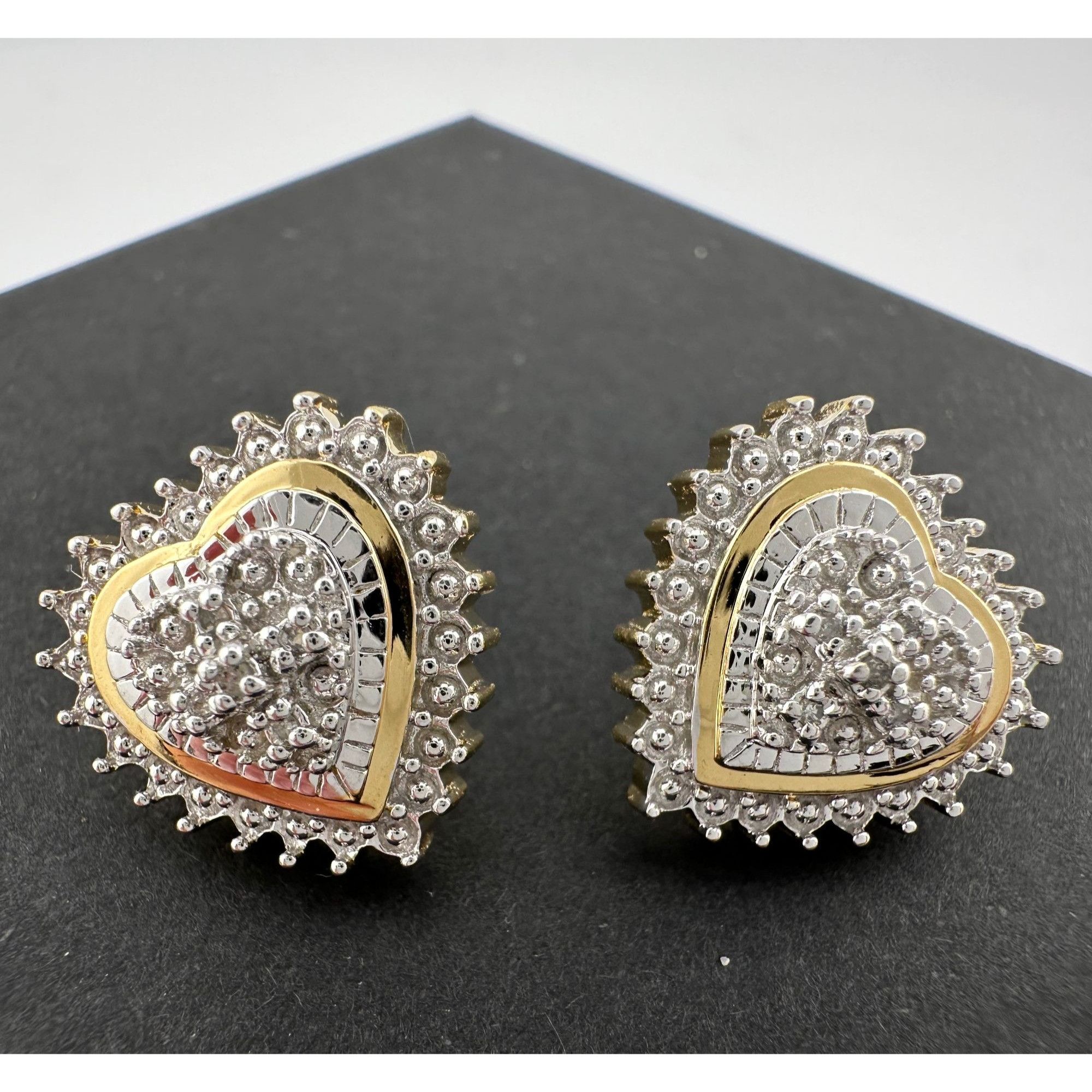 Other Two Tone Diamond Heart Stud Earrings in Sterling with 14 kt Size ONE SIZE - 14 Thumbnail