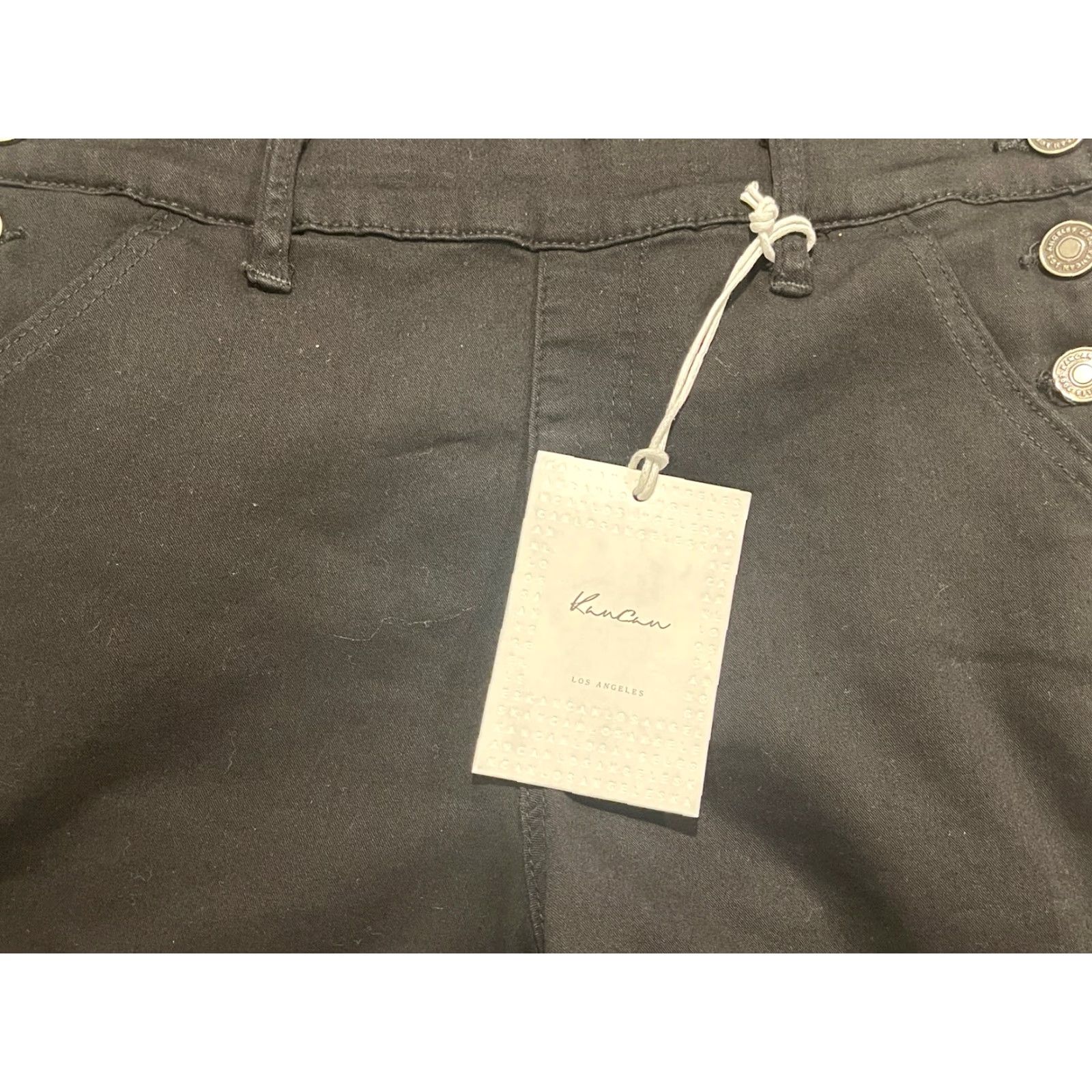 Vintage KanCan Denim Overalls Shorts Black Cotton Blend Women L Stretch Denim NWT Size 36" / US 14 / IT 50 - 2 Thumbnail