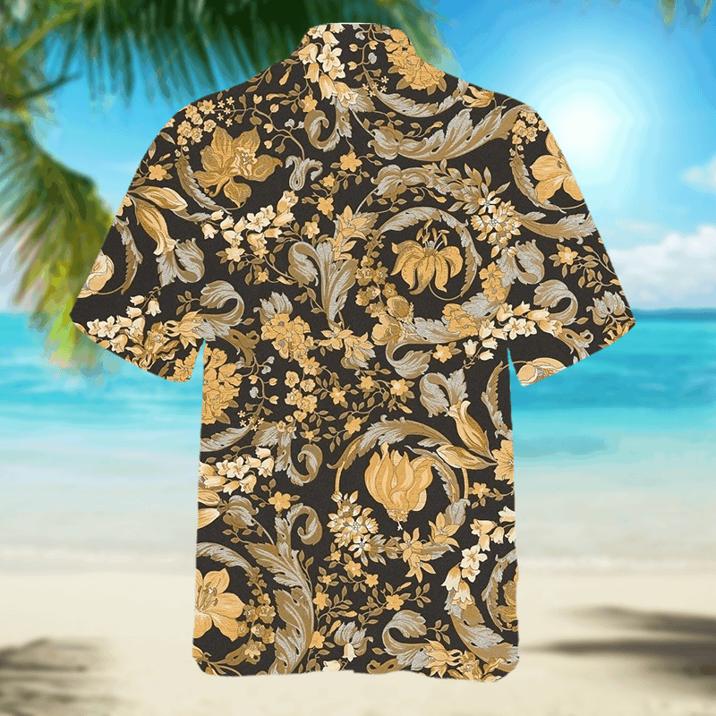 The Unbranded Brand Barocco Floral Black & Gold Shirt, Short-Sleeved Button Down Size US M / EU 48-50 / 2 - 5 Thumbnail