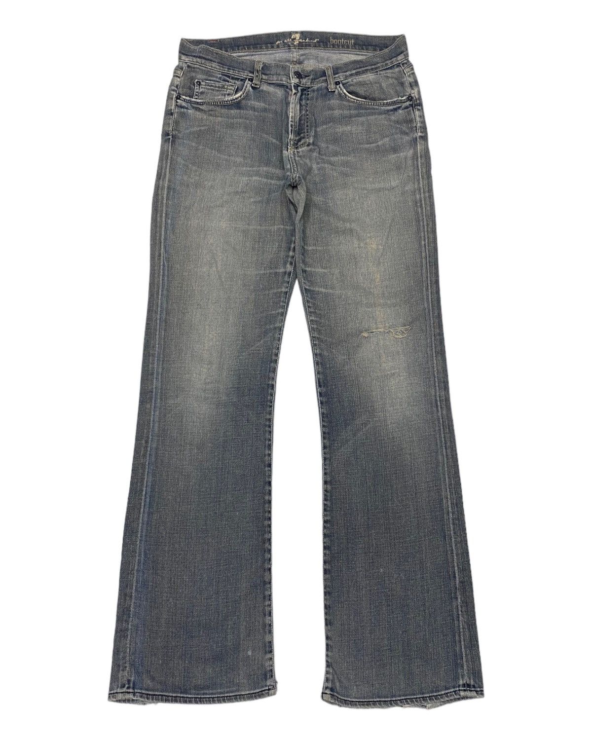 image of Flared7 For All Mankind Faded Distressed Flare Denim Jeans in Blue, Men's (Size 33)