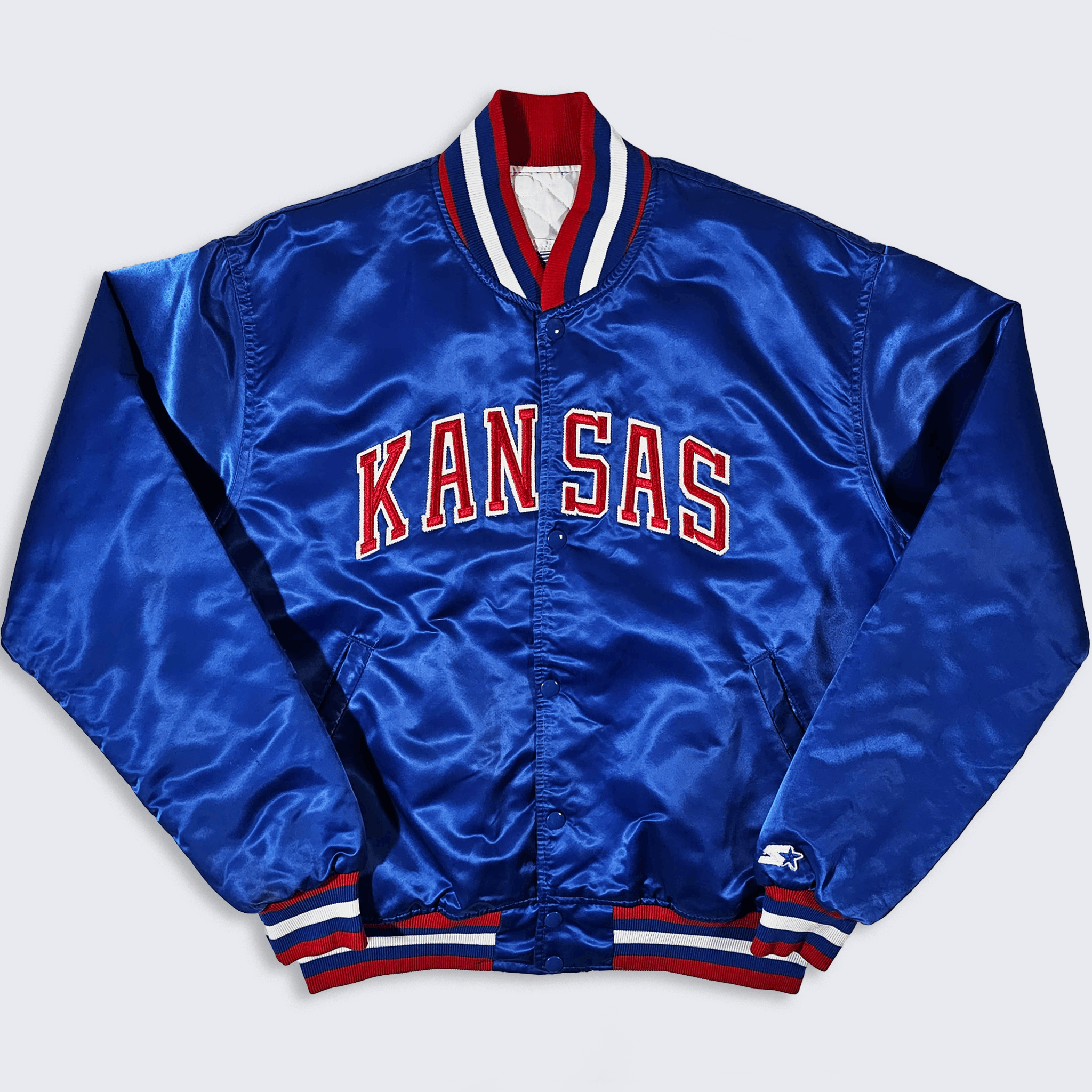 Vintage Kansas Jayhawks Vintage 80s Starter Satin Bomber Jacket Size US L / EU 52-54 / 3 - 1 Thumbnail