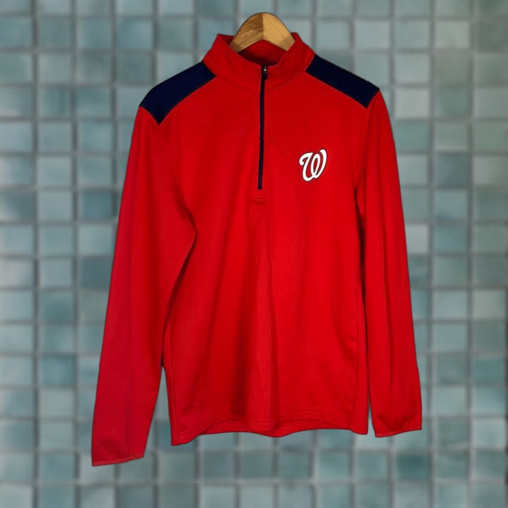 MLB Washington Nationals MLB Authentic Red Blue Quarter Zip Jacket Mens M Medium Size US M / EU 48-50 / 2 - 1 Thumbnail
