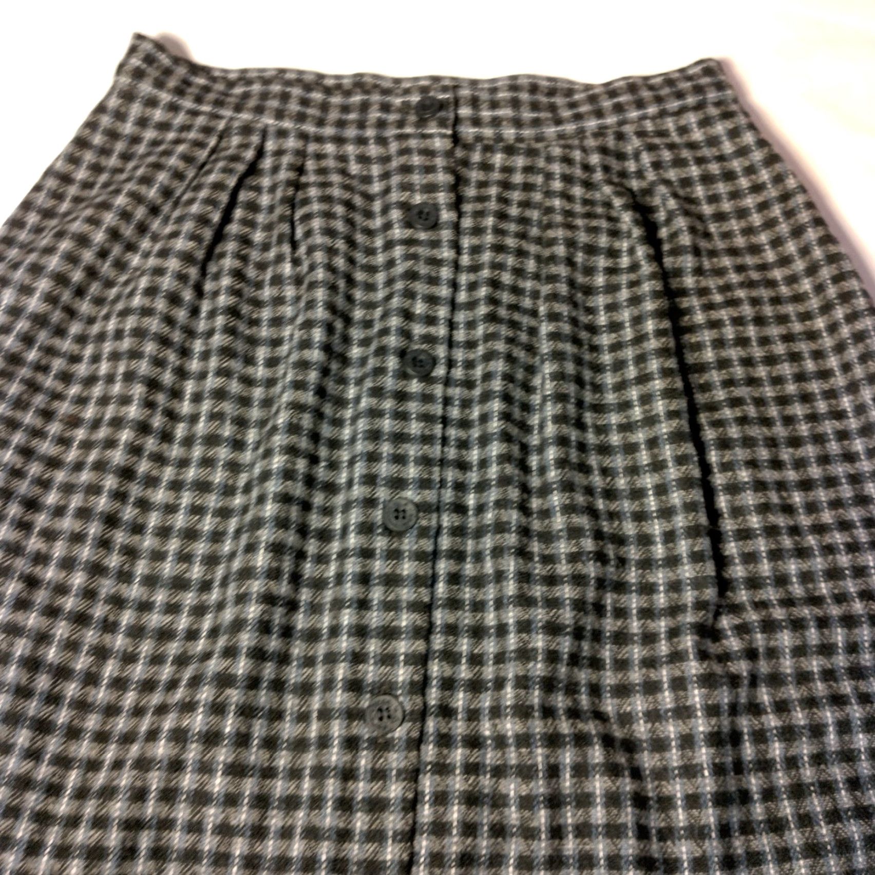 Oscar De La Renta VINTAGE Oscar de la Renta Skirt Women's Midi A-Line Plaid Wool Blend Button Front Size 9/10 Black Gray Blue Fall Winter Size 30" / US 8 / IT 44 - 5 Thumbnail