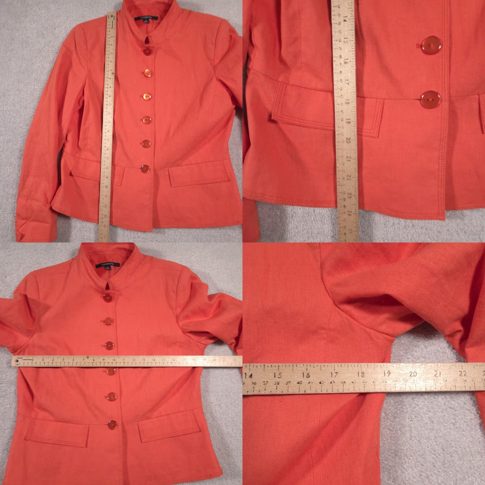Vintage Chadwicks Jacket Women's 12 Orange Linen Cotton Stand Collar Button Front Pockets Size XL / US 12-14 / IT 48-50 - 8 Thumbnail