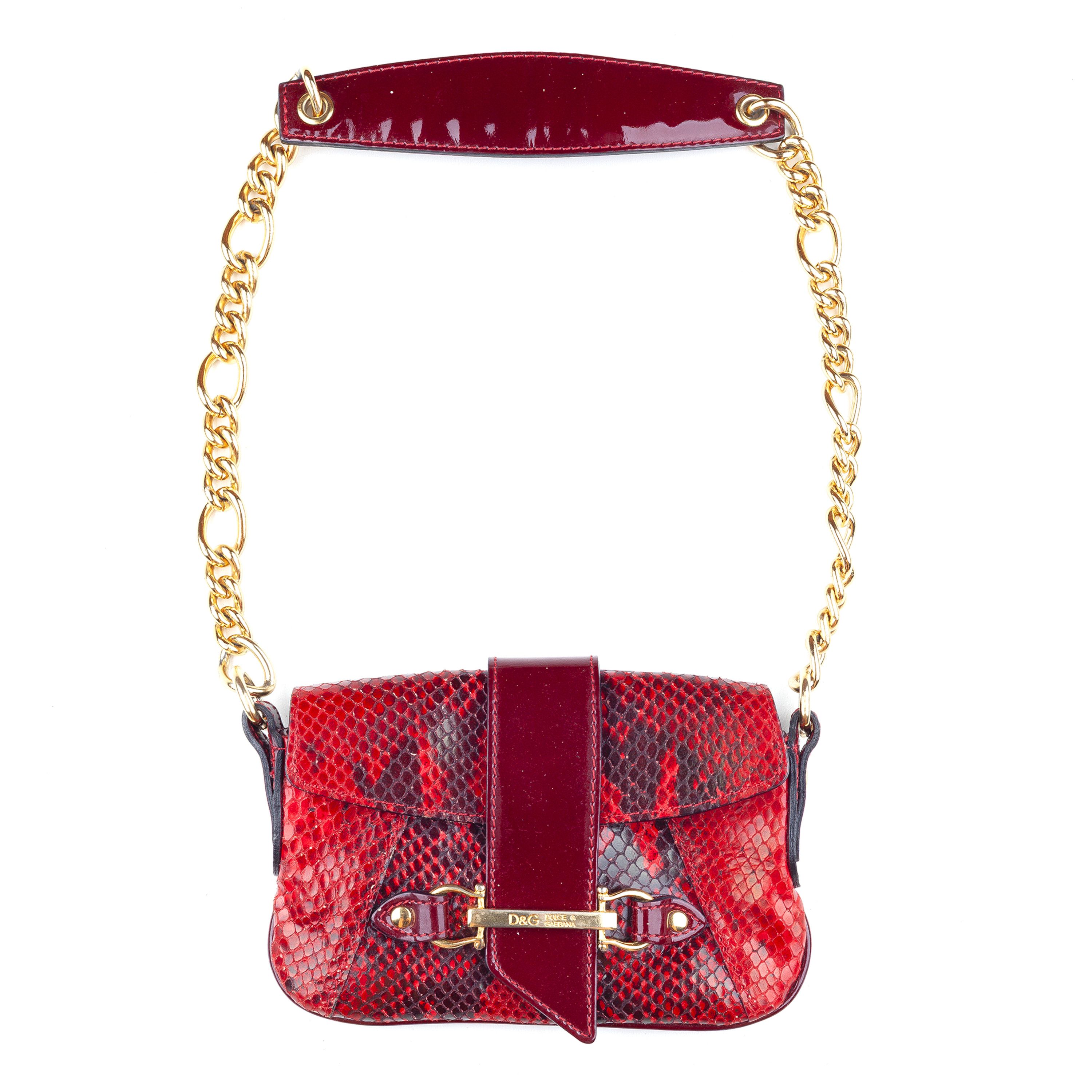 Dolce & Gabbana Dolce & Gabbana Red Python Patent Leather Mini Shoulder Bag Size ONE SIZE - 1 Thumbnail