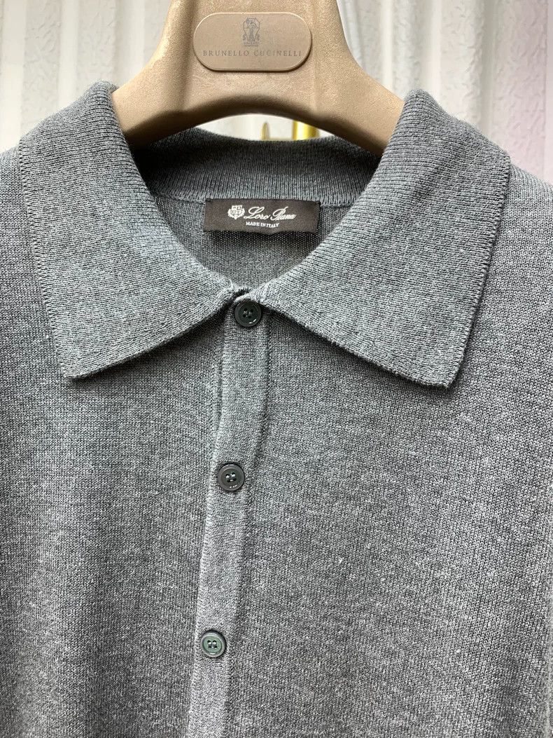 Loro Piana LORO PIANA Gray full open front cotton turned collar knit Size US M / EU 48-50 / 2 - 2 Thumbnail