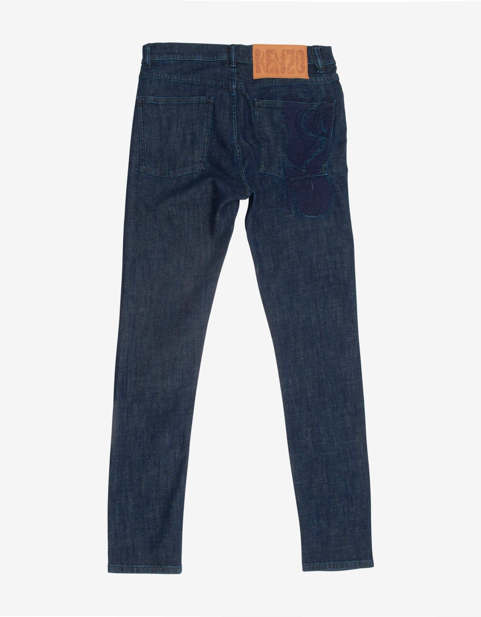 Kenzo Kenzo Navy Blue Mermaids Embroidery Skinny Jeans Size US 32 / EU 48 - 2 Thumbnail
