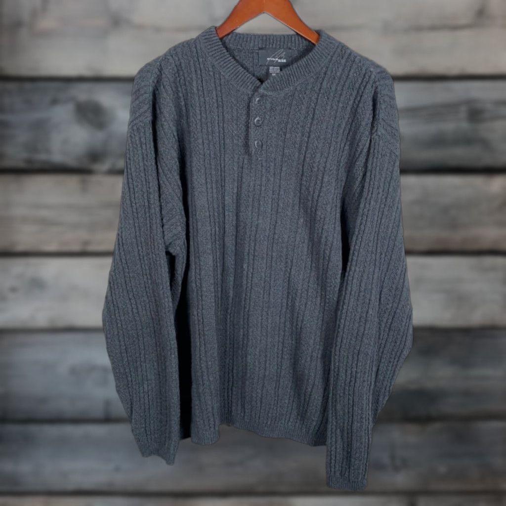 Bill Blass Vintage Bill Blass Men's 2XL Henley Sweater Gray Heavyweight Cotton Blend Chunky Knit Fall Winter Size US XXL / EU 58 / 5 - 1 Thumbnail