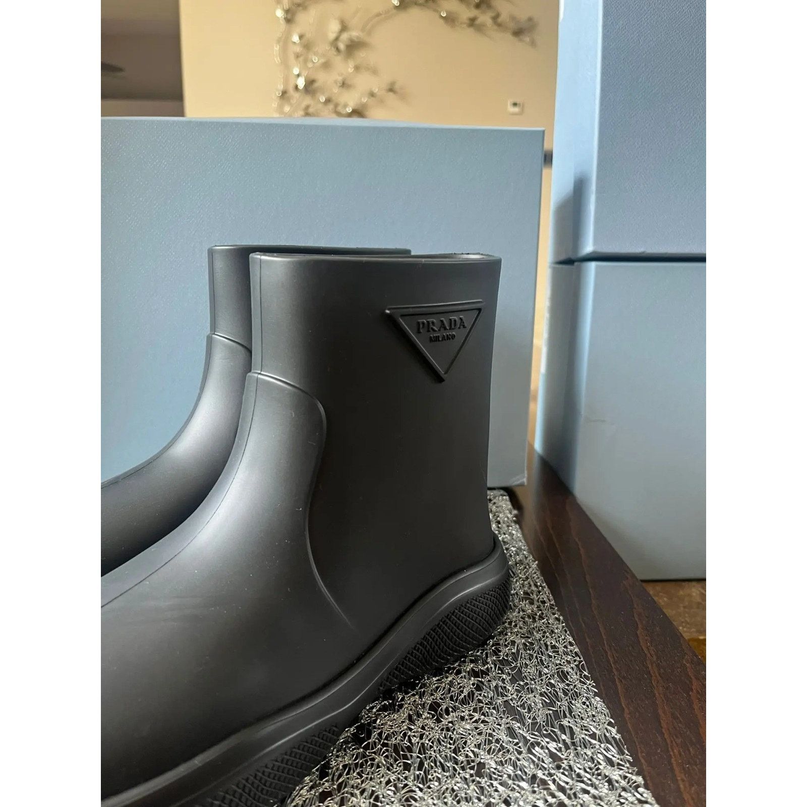 Prada Triangle Stamp Logo Rain Boots in Black Size US 10 / IT 40 - 8 Thumbnail