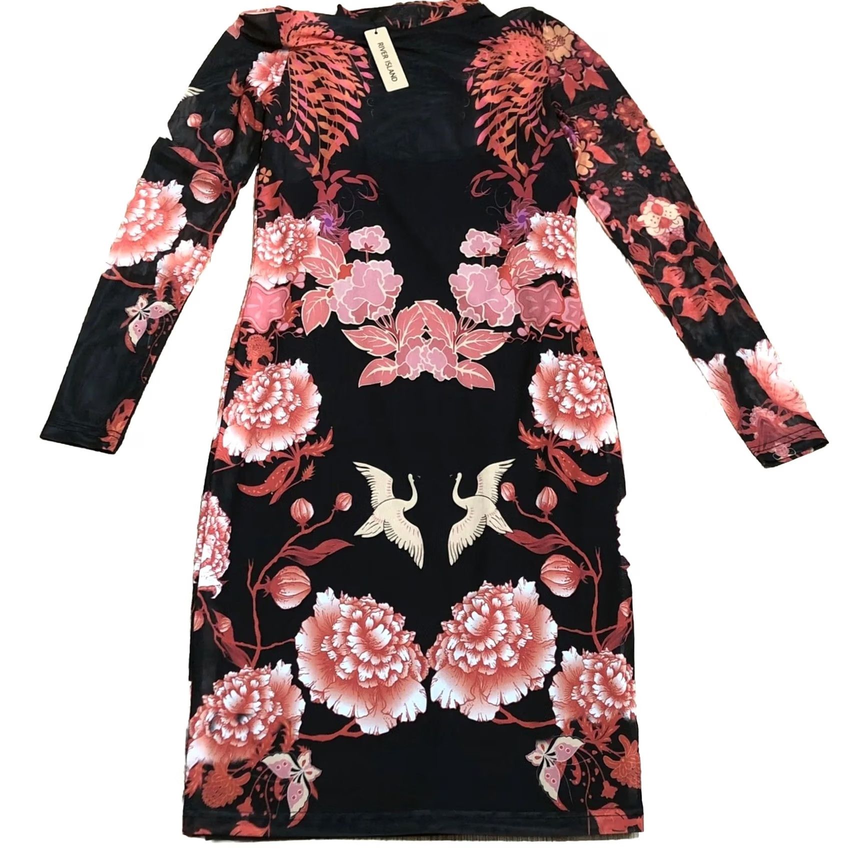River Island River Island Decadence Black Floral Print Shift Dress UK 8 Long Sleeve BNWT Women’s Knee Length 96% Polyester 4% Elastane Size M / US 6-8 / IT 42-44 - 2 Thumbnail