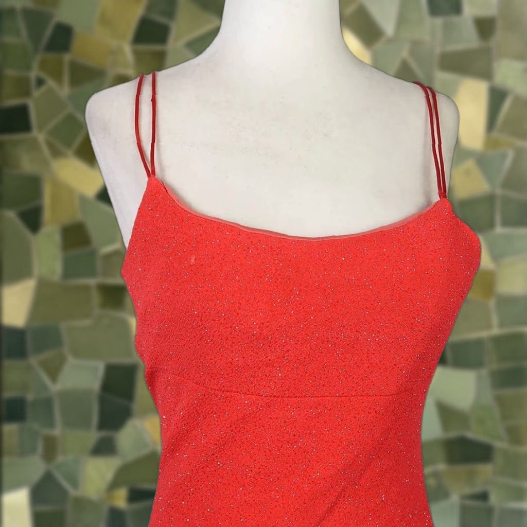 Vintage VINTAGE Byer Too! dress Party Mini 90s Coral Red Sparkly Asymmetrical Sleeveless M Womens Size M / US 6-8 / IT 42-44 - 1 Thumbnail