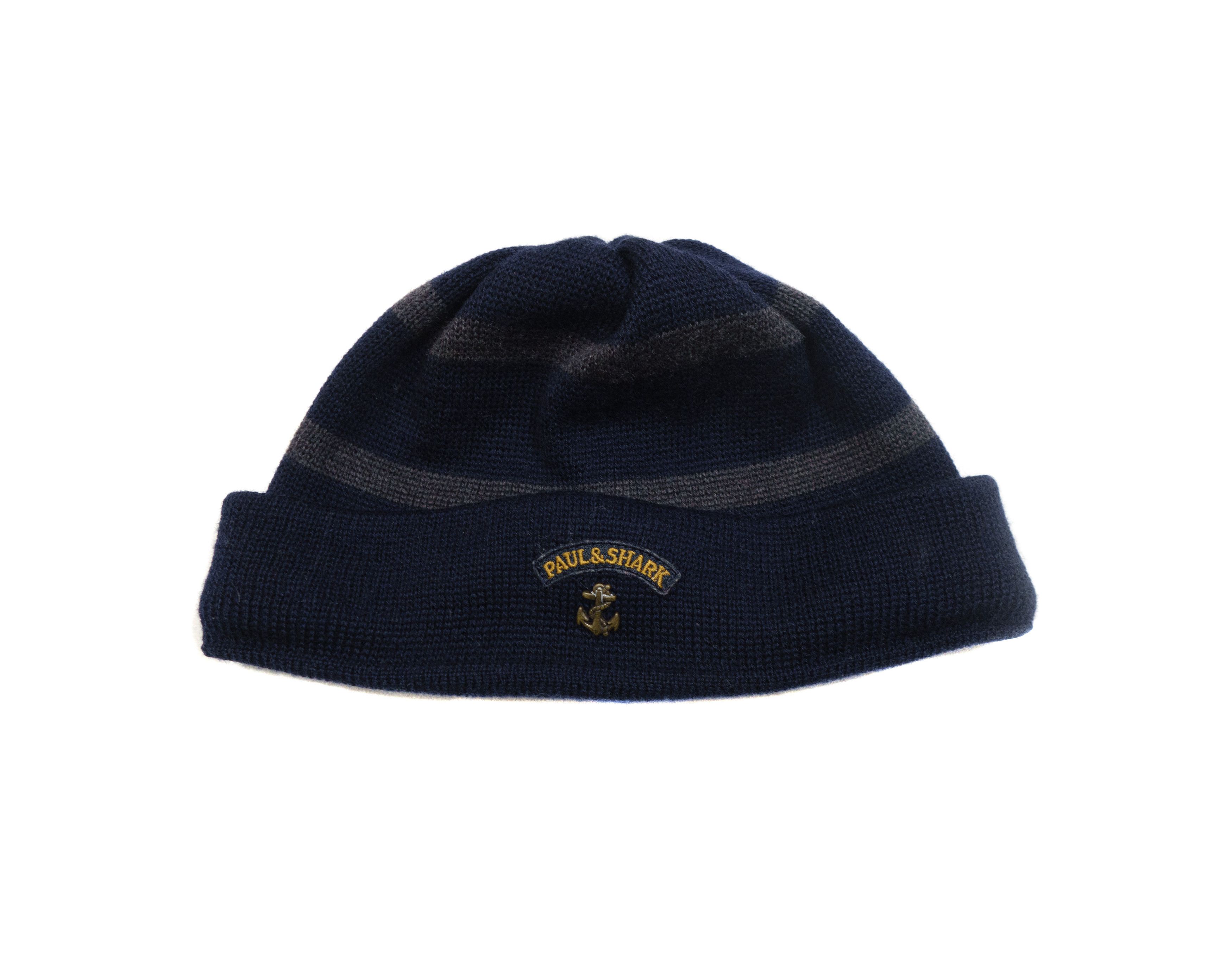 Paul & Shark Bretagne Metal Anchor Logo Striped Wool Beanie Hat 00s Size ONE SIZE - 1 Thumbnail