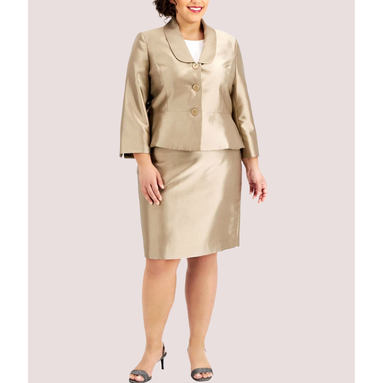 Vintage Le Suit Skirt Suit Womens Plus Size 20W gold Business Size 42" / US 20 - 1 Thumbnail