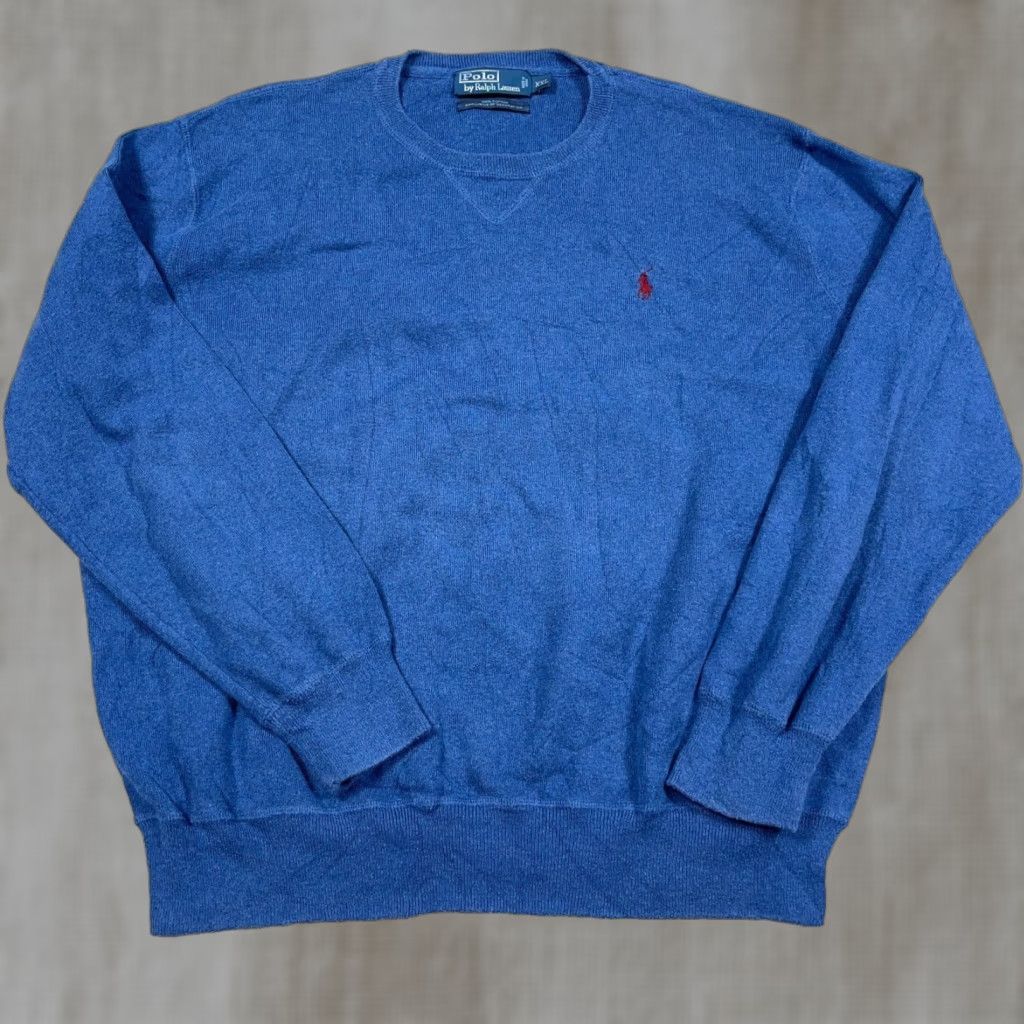 Polo Ralph Lauren Polo Ralph Lauren Sweater Men 2XL Blue Crewneck Pullover Knit Solid Cotton Embroidered Logo Pony Modern Classic Preppy Size US XXL / EU 58 / 5 - 1 Thumbnail