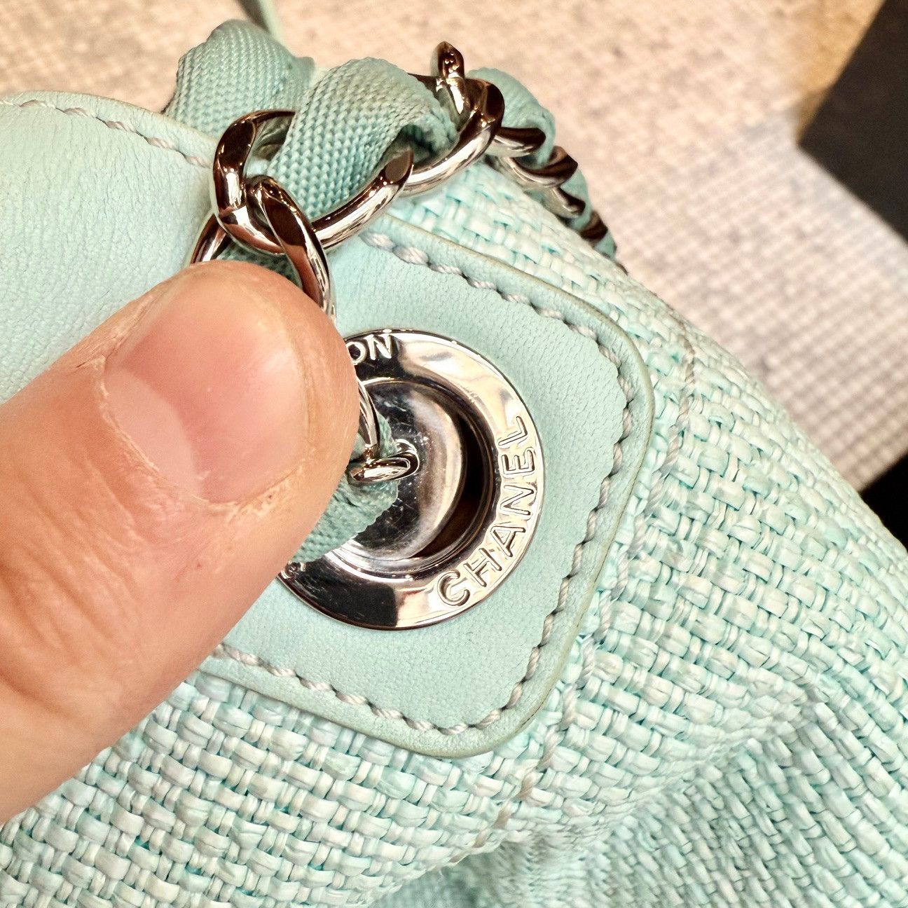 Chanel Chanel Turquoise Woven Straw Large Deauville Tote Bag Size ONE SIZE - 16 Thumbnail