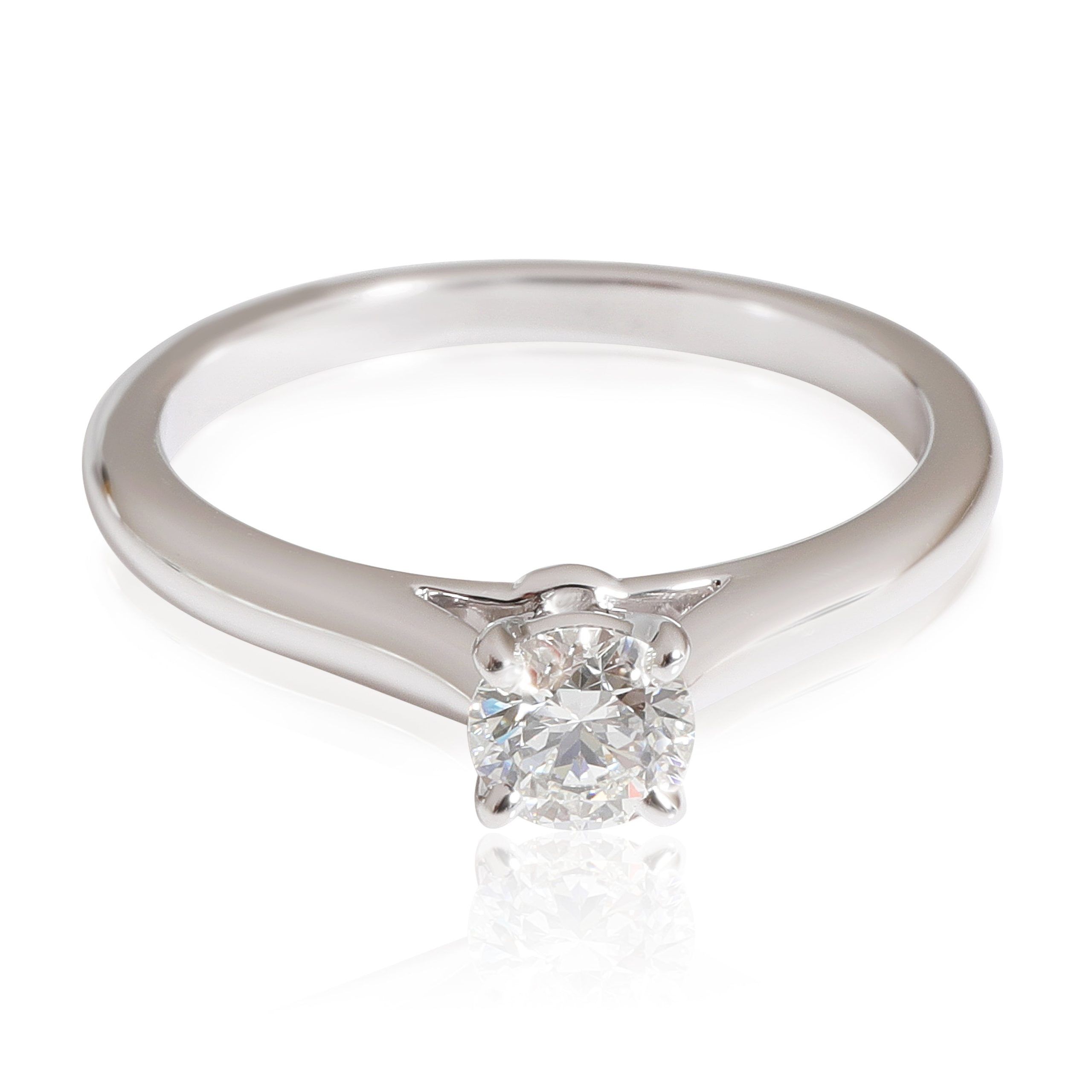 image of Cartier 1895 Diamond Engagement Ring In Platinum G Vs1 0.35 Ctw in Silver, Women's
