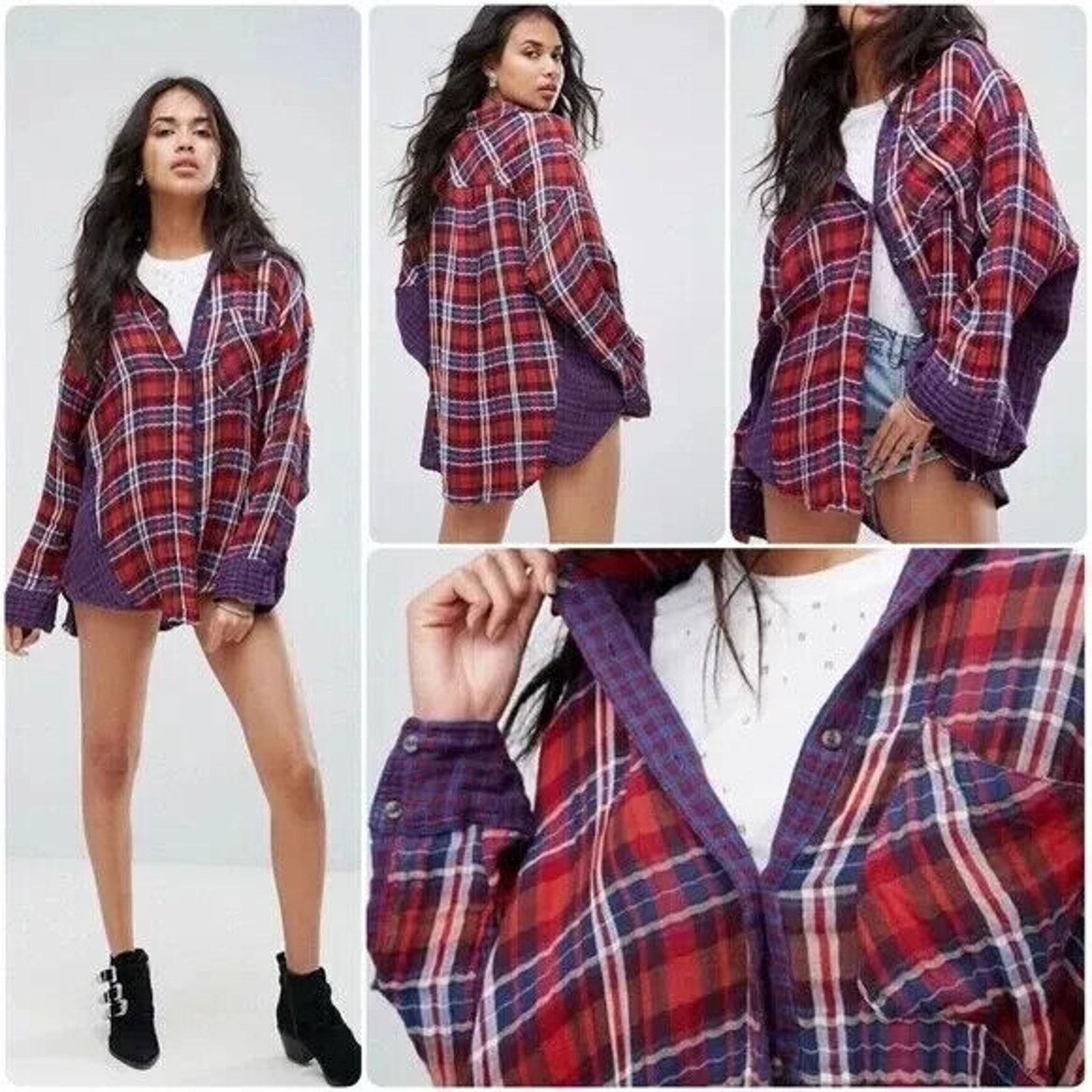 Free People Free People Plaid One Of The Guys Shirt Top Small Oversized Size S / US 4 / IT 40 - 1 Thumbnail