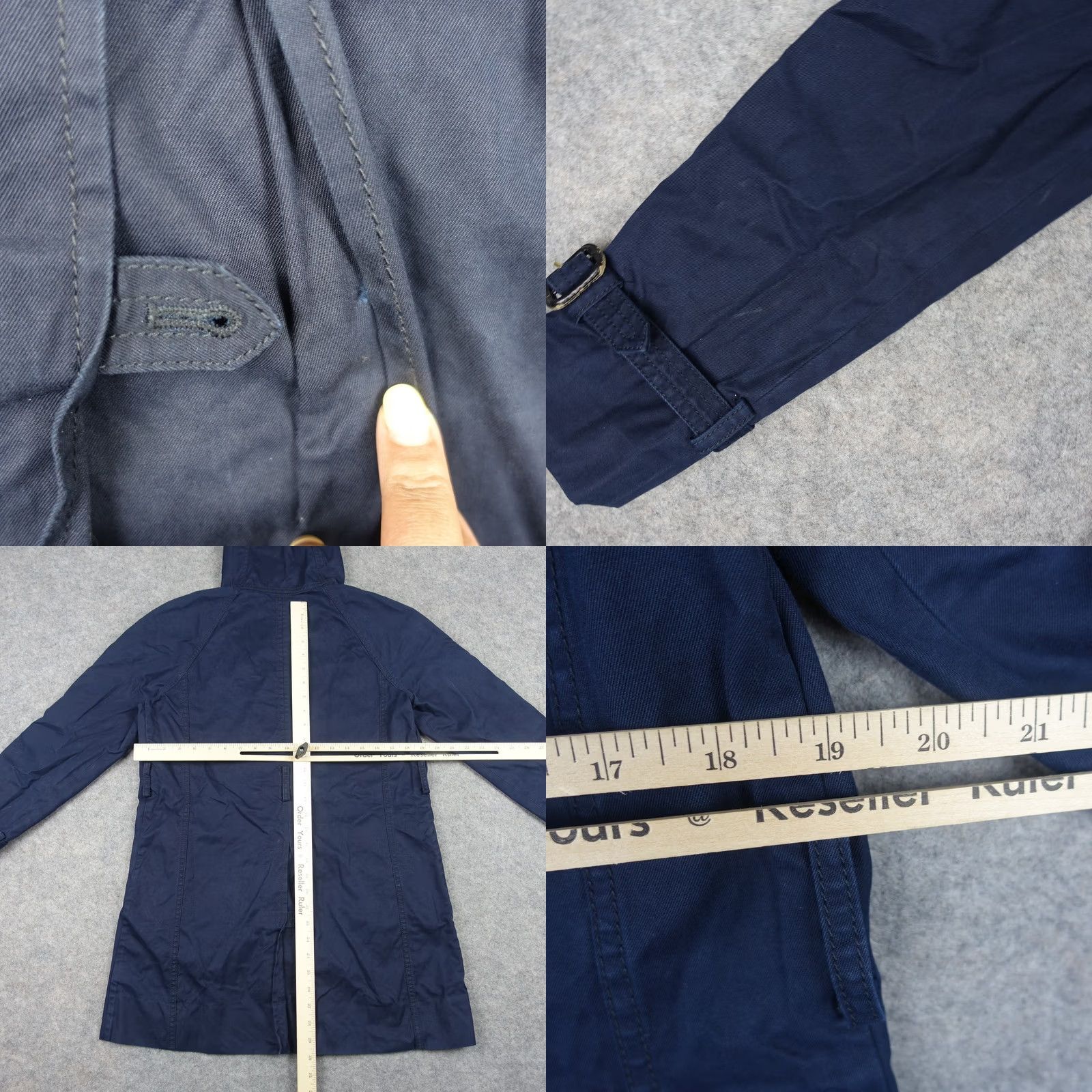 J.Crew VINTAGE? No — J.CREW Hooded Coat Parka Jacket Womens 6 Navy Blue Cotton Belted Buckle Trench Coat Size M / US 6-8 / IT 42-44 - 9 Thumbnail