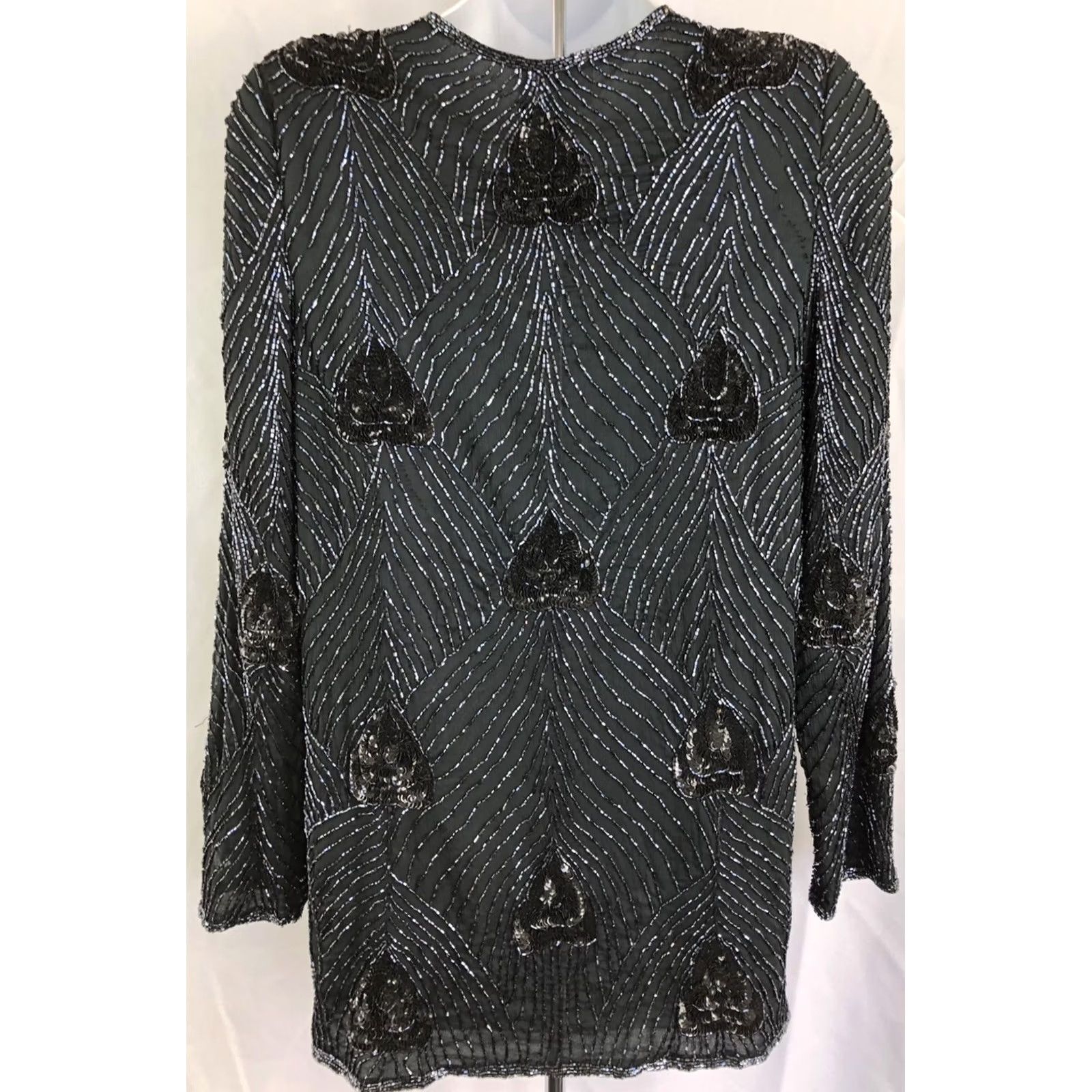 Vintage Vtg Jaisgumo 100% Silk Blouse M Black Beaded Hook Front Long Formal Coquette Glam Women's Blouse Size M / US 6-8 / IT 42-44 - 5 Thumbnail