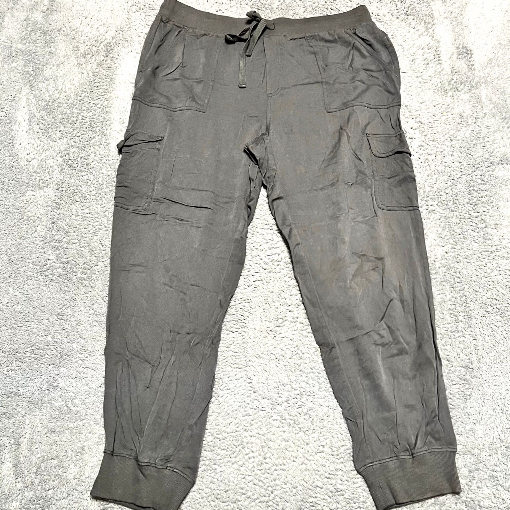Vintage Aerie Pants Jogger Gray Cargo Pull On Drawstring Womens Large L Size 36" / US 14 / IT 50 - 2 Thumbnail