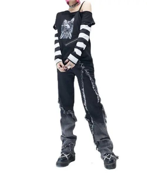 Jean Two Tone Frayed Stacked Denim Jeans Size US 28 / EU 44 - 8 Thumbnail