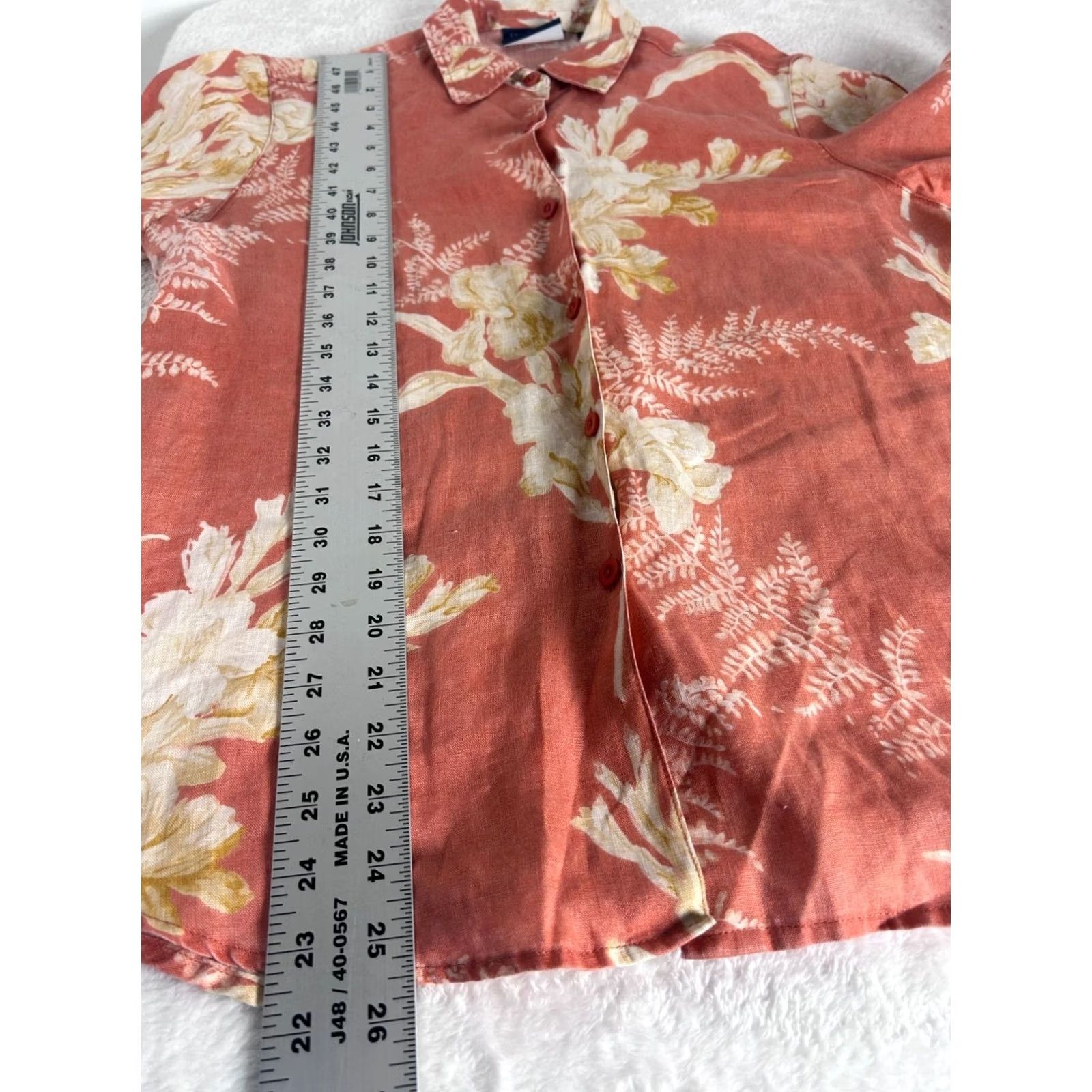 Liz Claiborne Liz Claiborne Lizsport Womens Floral Coral Linen Button-Up Shirt Petite Small Size S / US 4 / IT 40 - 7 Thumbnail