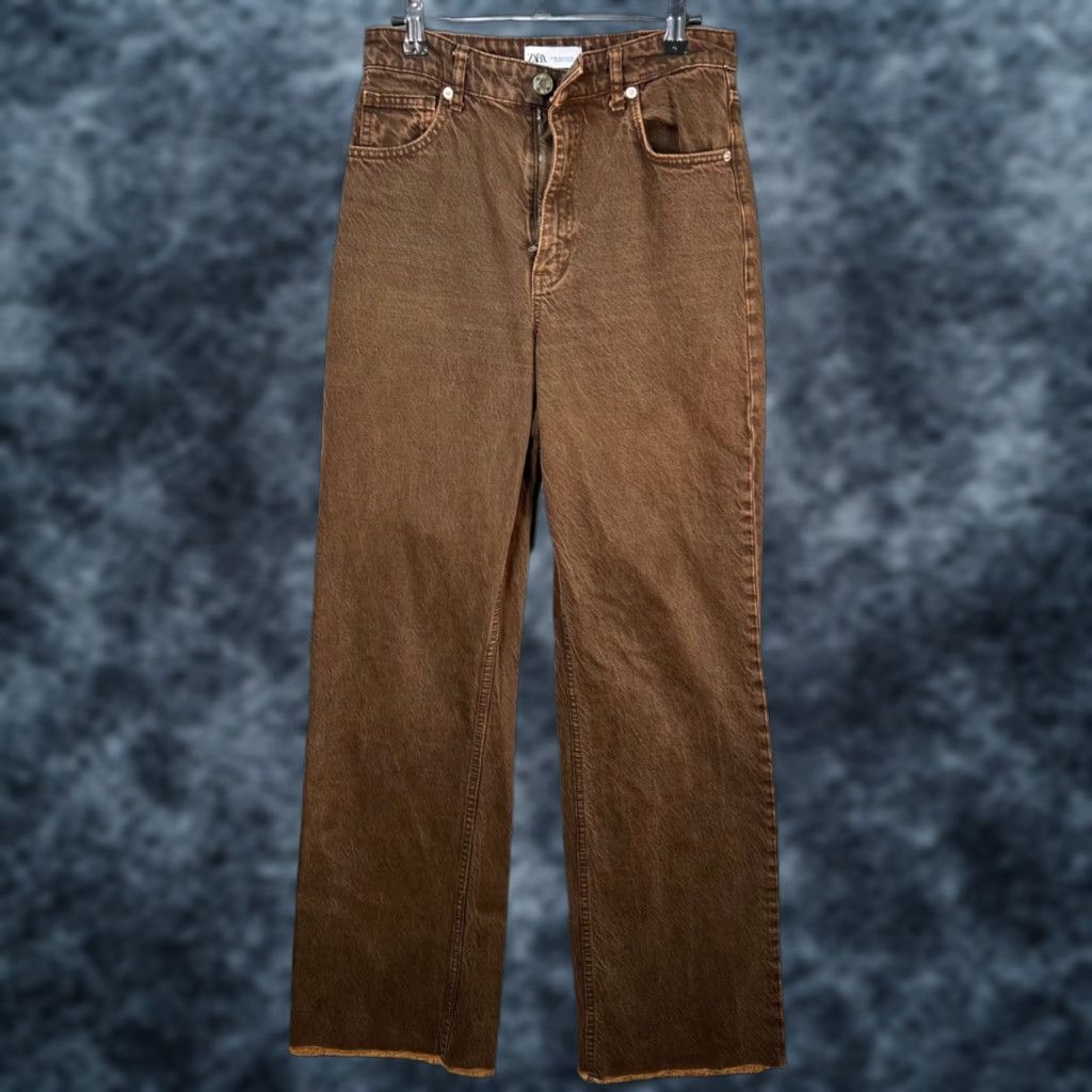Zara Zara Jeans Adult Womens 4 Brown High-Waisted Straight-Leg Cotton Denim 5-Pocket Design Inseam 33 in Regular Rise High Vintage No Mens Womens Size 27" / US 4 / IT 40 - 1 Thumbnail