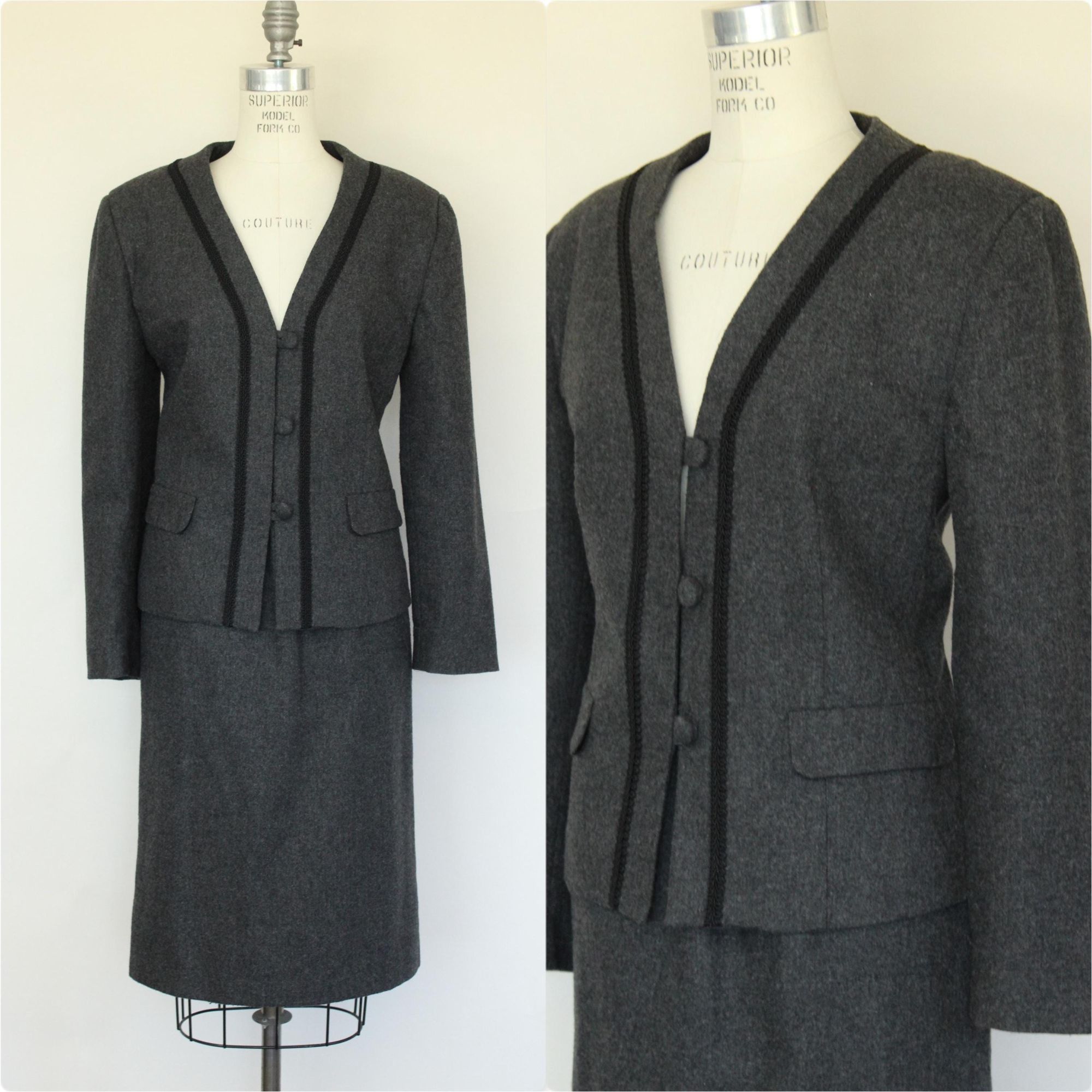 Vintage Vintage 1980s Womens Suit, Russ Gray Wool Skirt And Jacket, Size M / US 6-8 / IT 42-44 - 1 Thumbnail