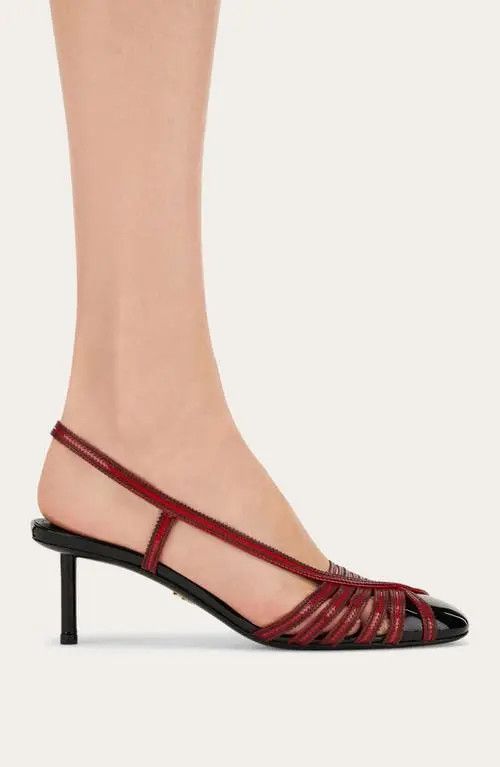 Salvatore Ferragamo o1s1rm0126 Edyna Slingback Kitten Heel Pumps in Red/Black Size US 7 / IT 37 - 4 Thumbnail