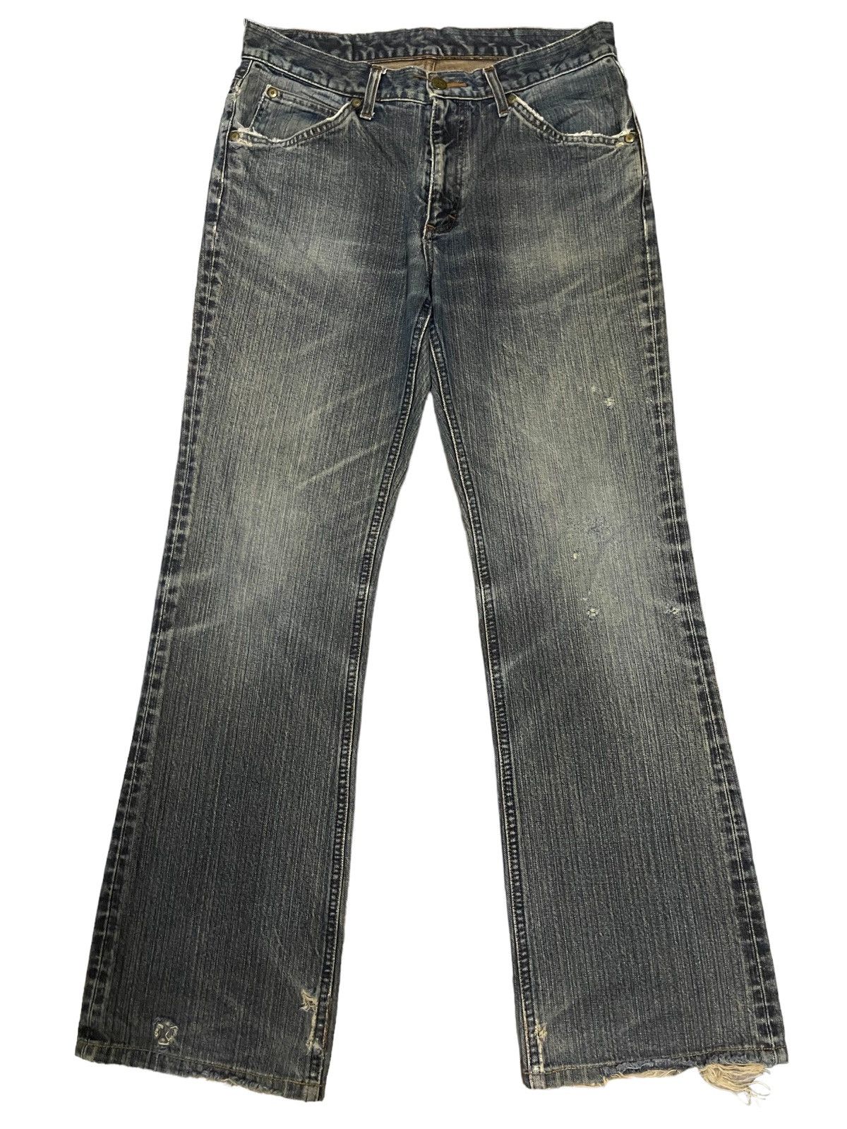 image of Archival Clothing x Lee Vintage 90's Lee Blue Wash Distressed Style Flare Jeans, Men's (Size 32)