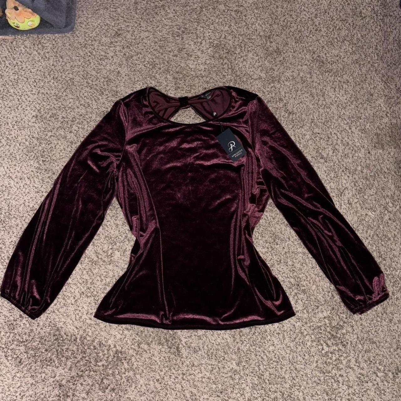 Adrianna Papell NWT Burgundy velvet blouse with a bow design on the back Size L / US 10 / IT 46 - 1 Thumbnail