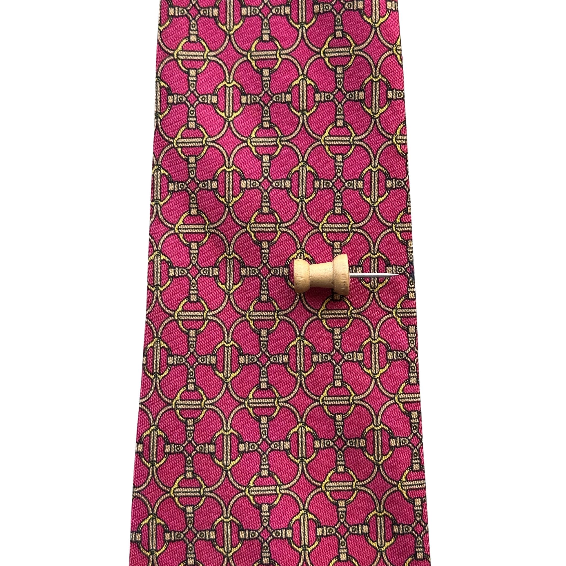 Hermes Tie Silk Geometric Yellow Pattern on Pink Size ONE SIZE - 6 Thumbnail