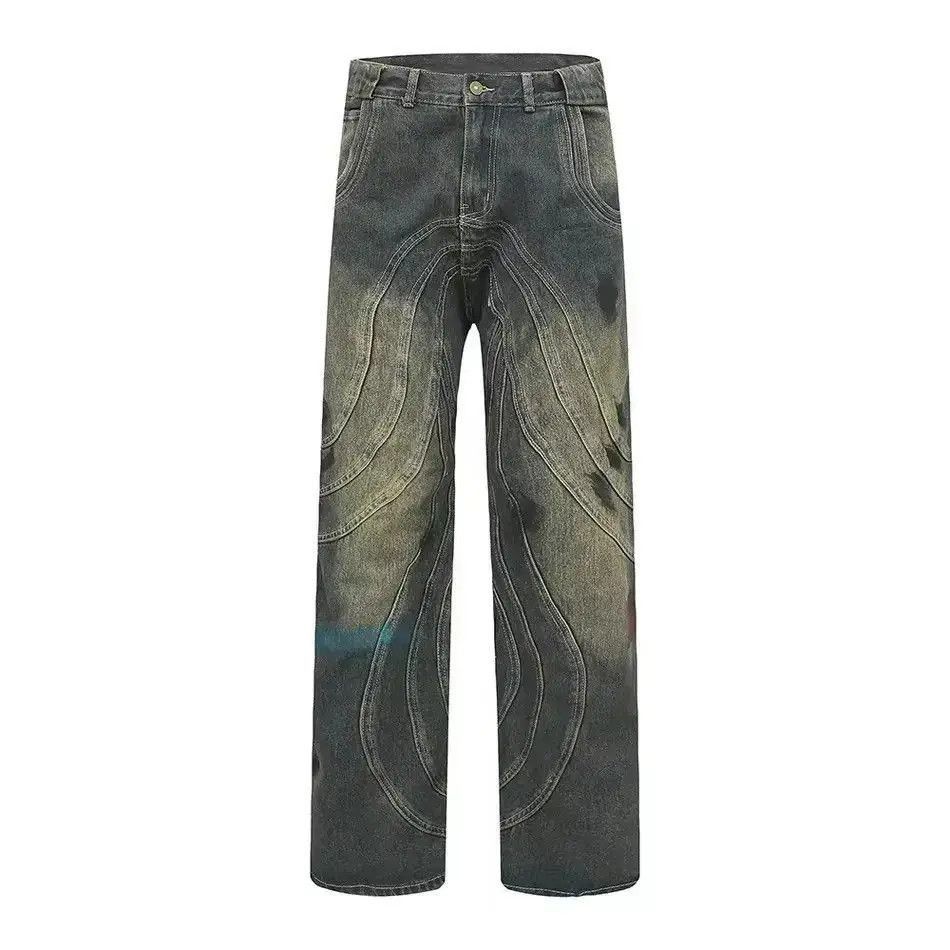Japanese Brand Patchwork Design Washed Trendy Graffiti Straight Jeans Size US 34 / EU 50 - 4 Thumbnail
