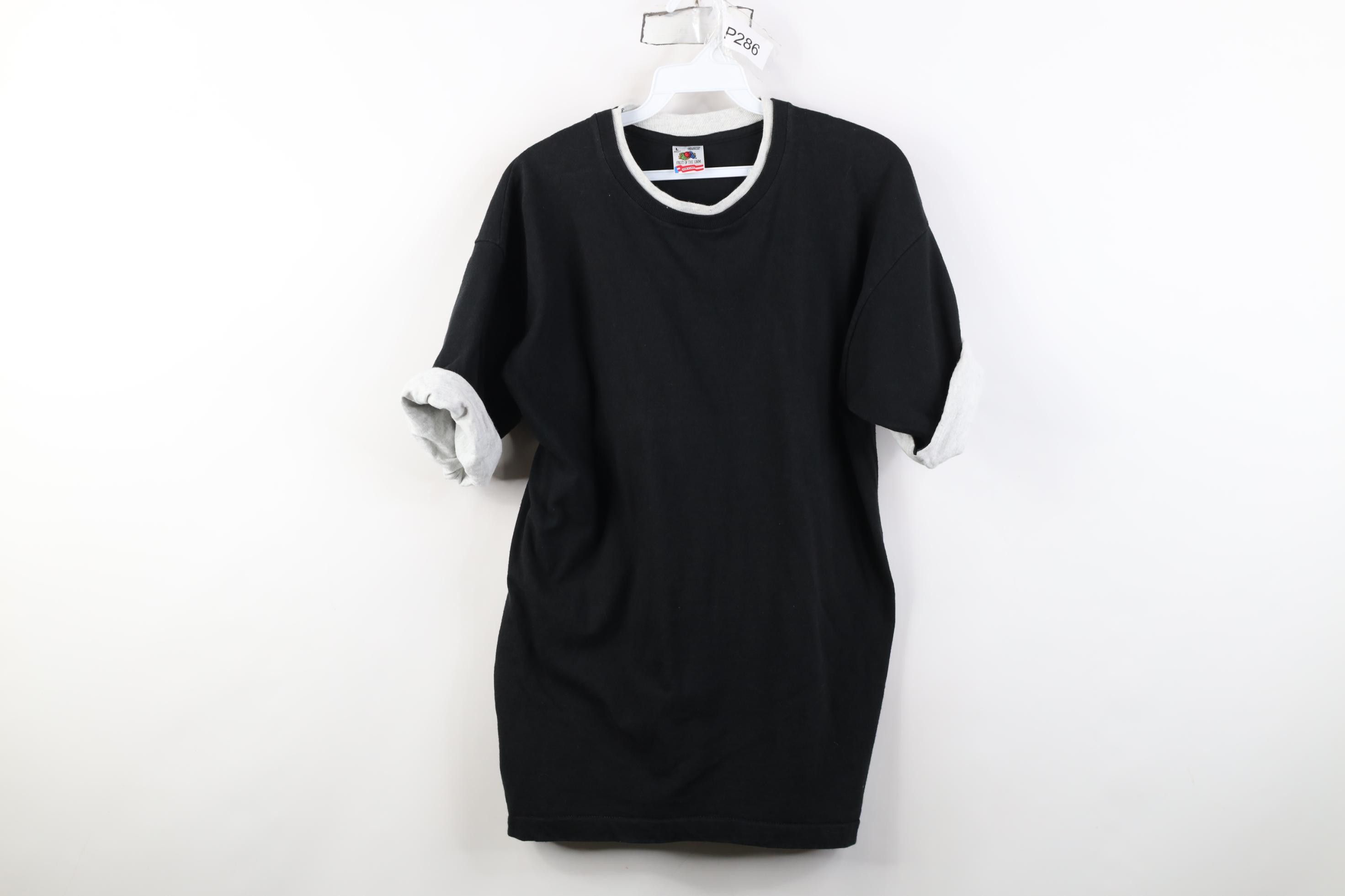 Vintage Vintage 90s Streetwear Layered Cotton T-Shirt Black USA Size US L / EU 52-54 / 3 - 1 Thumbnail