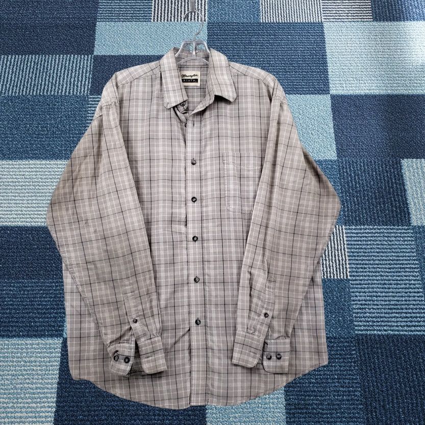 Wrangler Wrangler Shirt Mens L Large Gray Button Up Long Sleeve Plaid Size US L / EU 52-54 / 3 - 1 Thumbnail