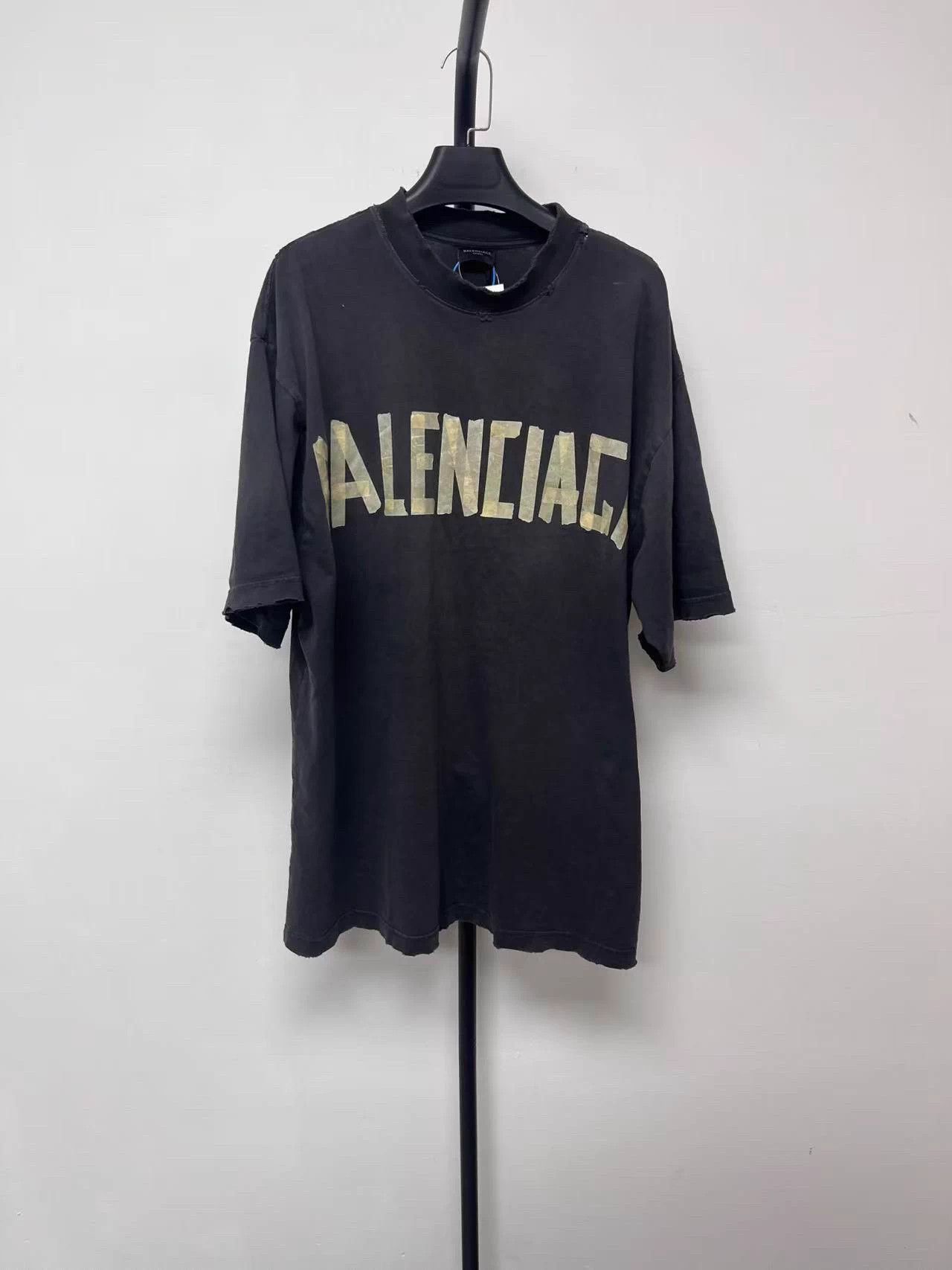 Balenciaga Tape Logo Print Cotton T-Shirt Grey M