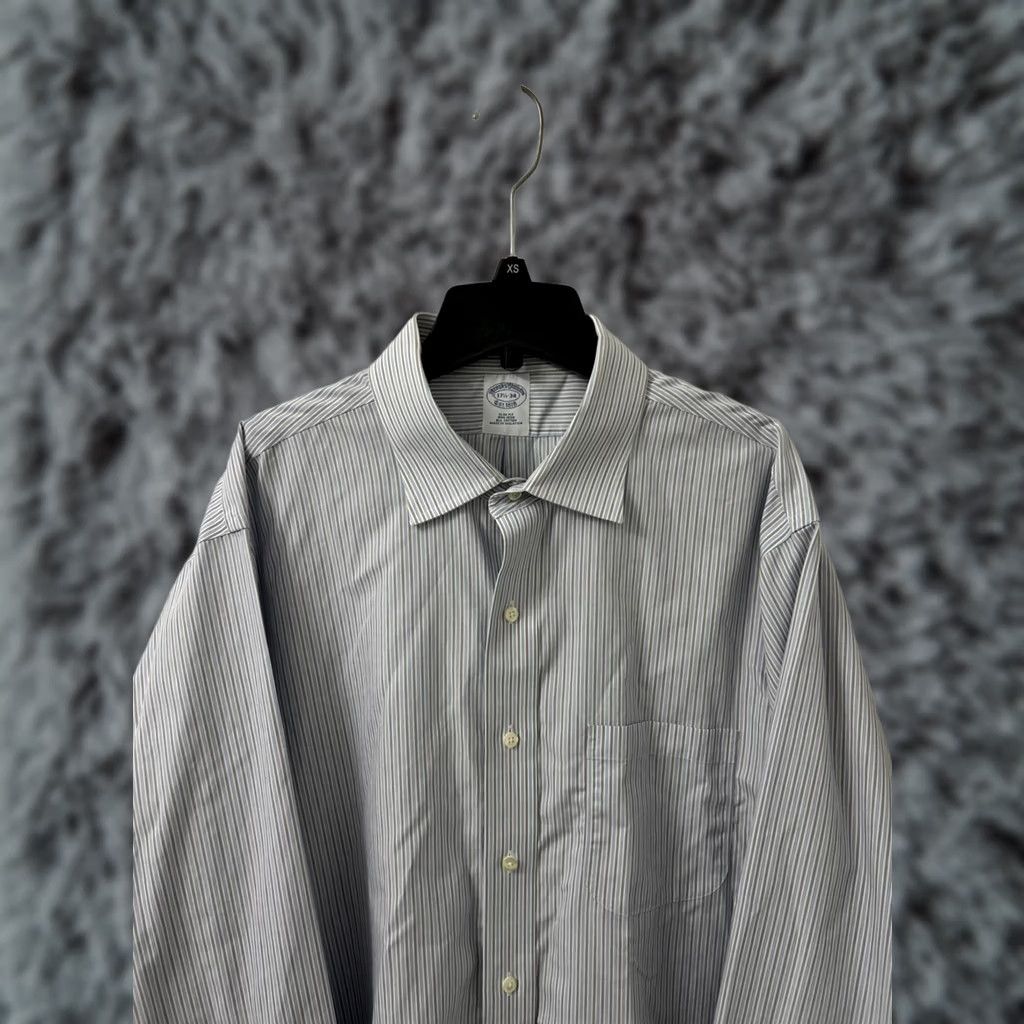 Brooks Brothers Brooks Brothers Shirt Mens 17.5 Blue White Striped Slim Fit Button-Up L/S Size US XXL / EU 58 / 5 - 1 Thumbnail