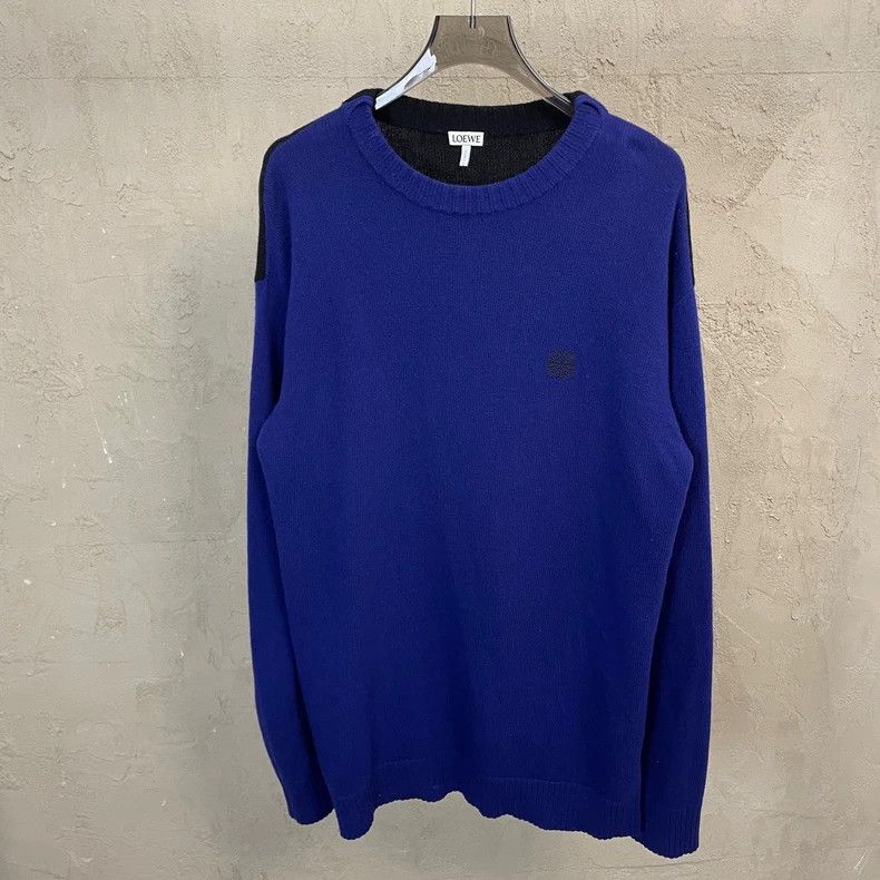 Loewe loewe Blue and black color-blocked round-neck wool sweater Size US S / EU 44-46 / 1 - 1 Thumbnail