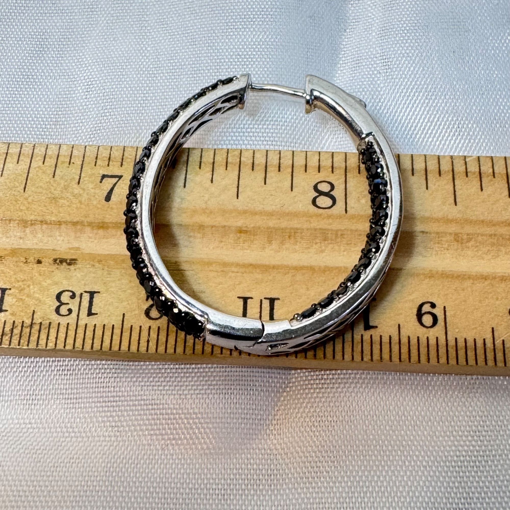 Other VTG Sterling Silver 925 Black Cubic Zirconia Hinged Hoop Ear Size ONE SIZE - 9 Thumbnail