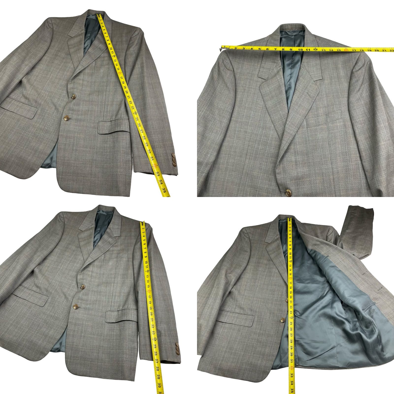Vintage Hickey Freeman x Maus Hoffman Men’s Blazer 44 Long Wool Plaid Beige Gray 2-Button Single-Breasted Notch Lapel Vintage: No Mens Size 44R - 8 Thumbnail