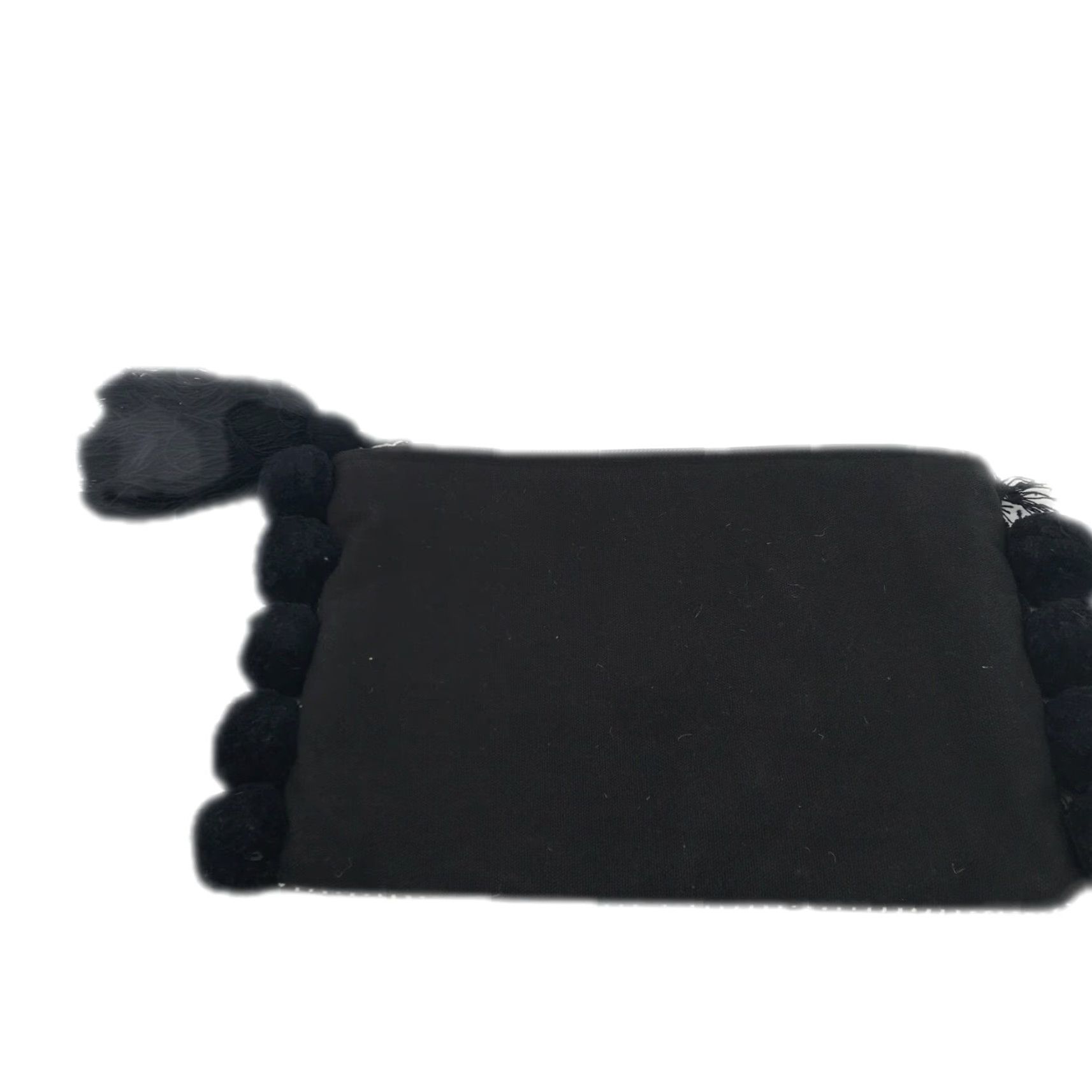 Vintage VINTAGE Shiraleah Black Woven Tassel Pompom Cosmetic Pouch Bag Small Zip Clutch Womens Size ONE SIZE - 2 Thumbnail