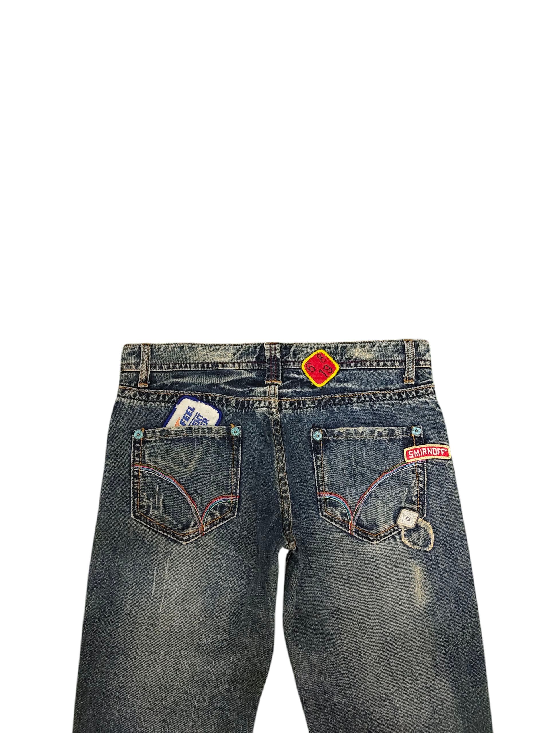 Flare Jeans Back Number Patches Clawmark Distress Bootcut