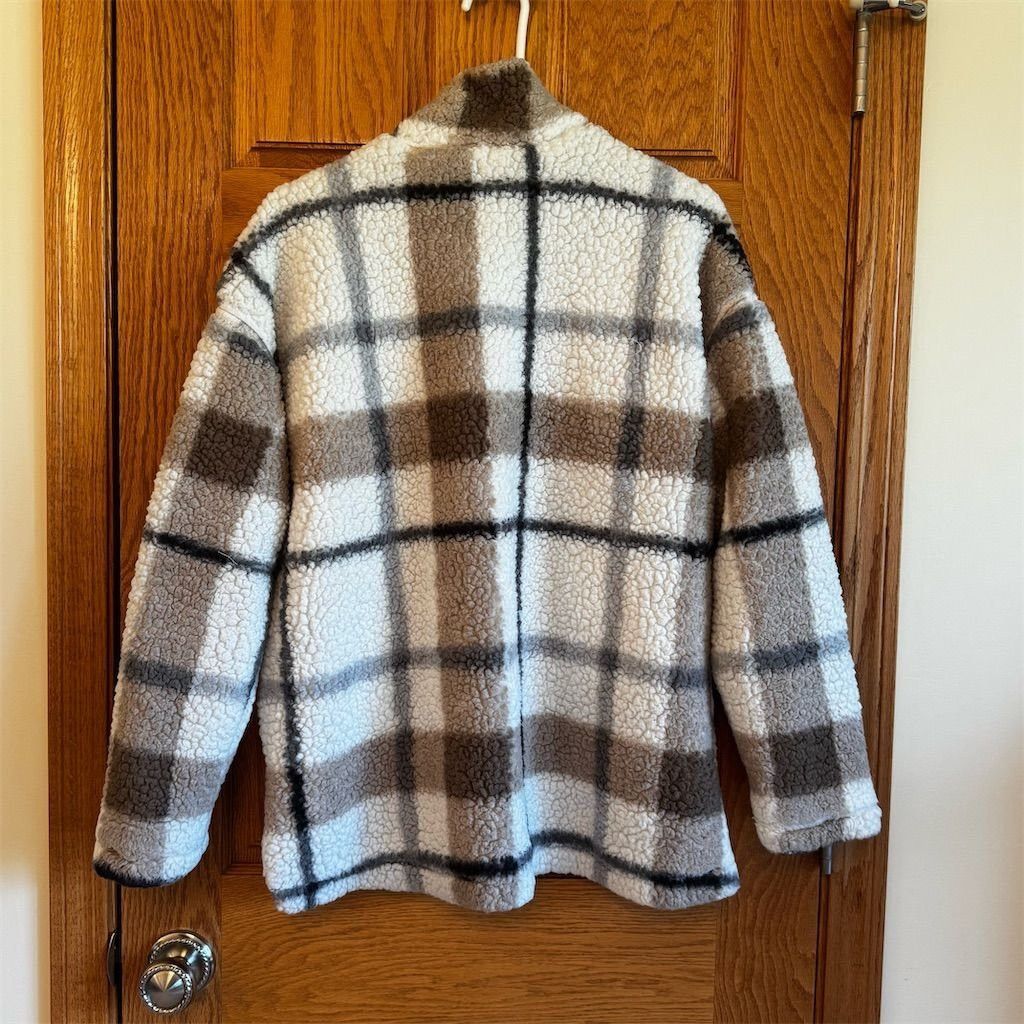 Other Thread & Supply Women's Plaid Sherpa Quarter Zip Jacket Size M / US 6-8 / IT 42-44 - 3 Thumbnail