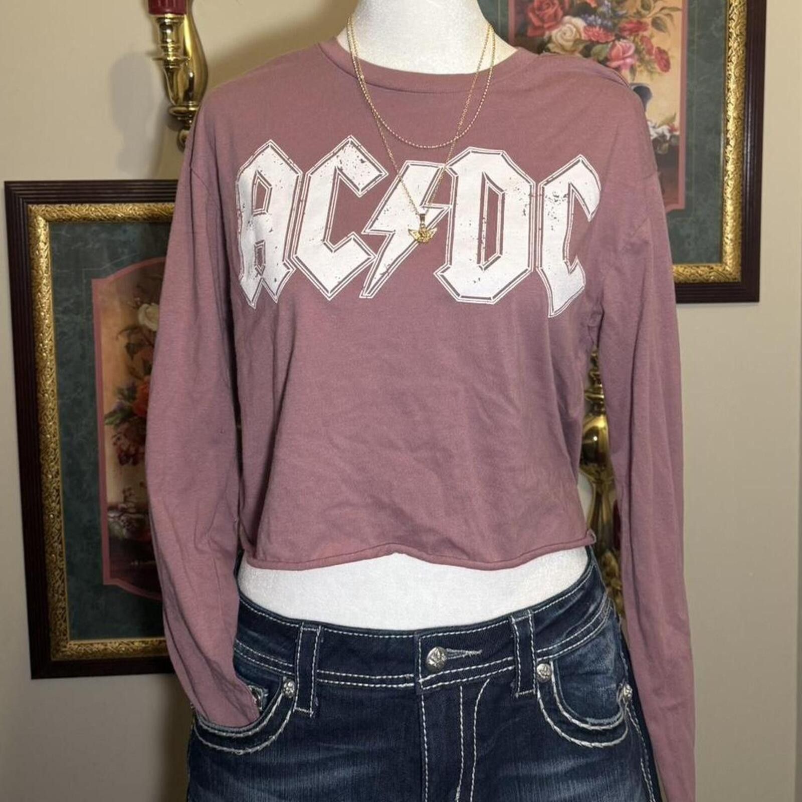 Other Deep Pink/Purple AC/DC Long Sleeve Crop Top Size S / US 4 / IT 40 - 1 Thumbnail