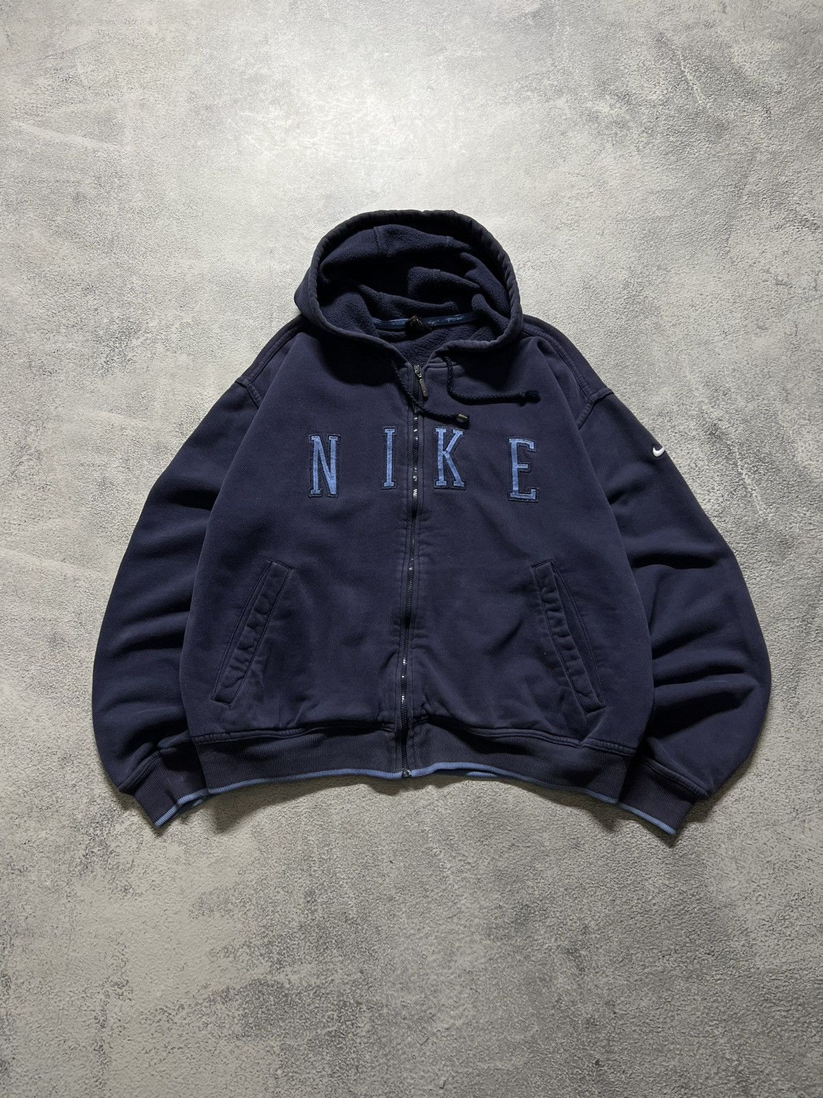 Nike × Vintage Vintage Y2k Nike 💙 Faded Spell Out Oversized Zip Hoodie 90’s Size L / US 10 / IT 46 - 4 Thumbnail