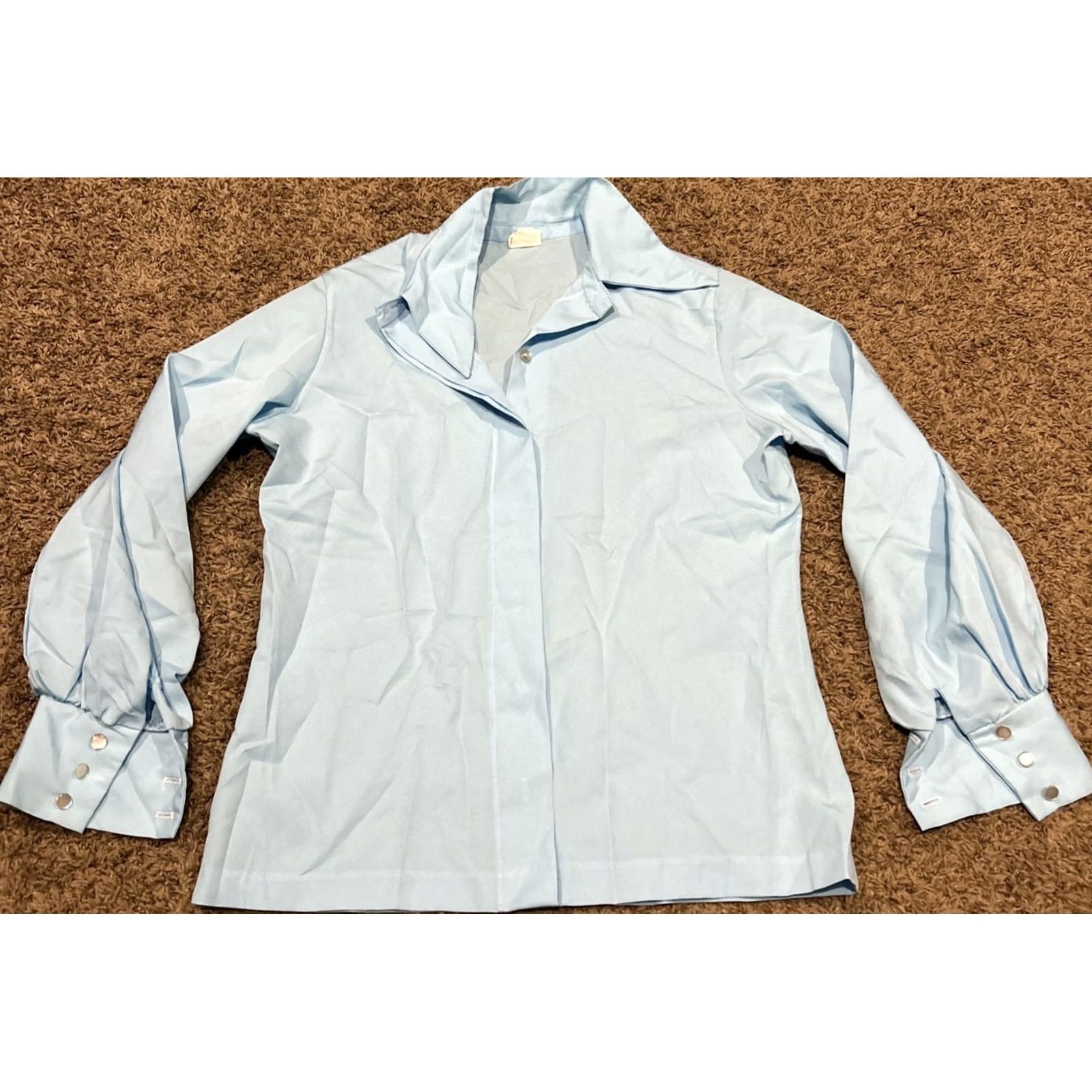 Vintage VINTAGE Jane Holly Womens Button-Up Blouse Blue 70s Long Sleeve 12 Size Regular Lace Polyester Collared Size XL / US 12-14 / IT 48-50 - 2 Thumbnail