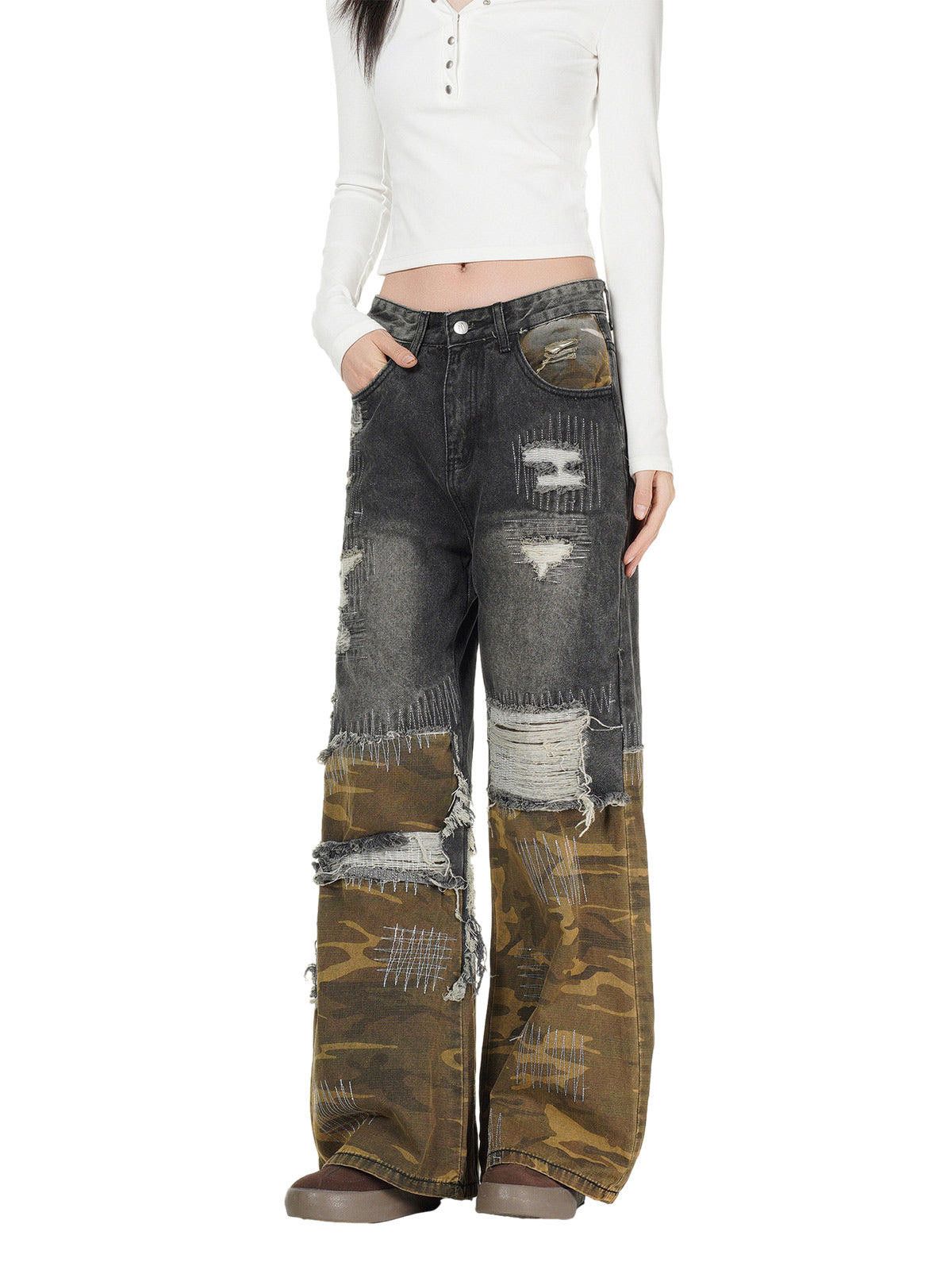 Japanese Brand Distressed Camouflage Patchwork Jeans Size 30" / US 8 / IT 44 - 9 Thumbnail